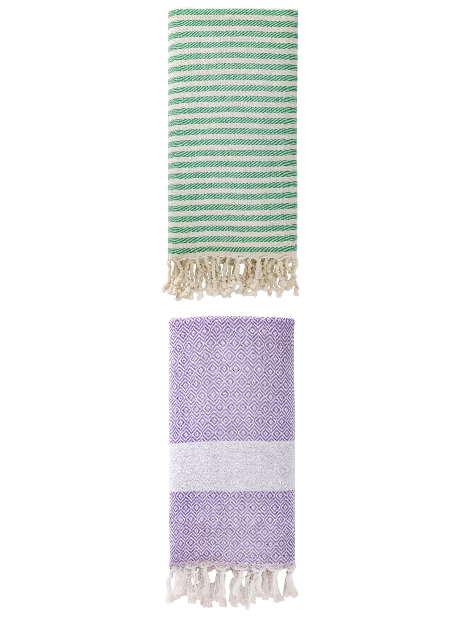 Unique Bargains 2 Pack Non-Sand Turkish Towels Green/Light Purple 71"x40"