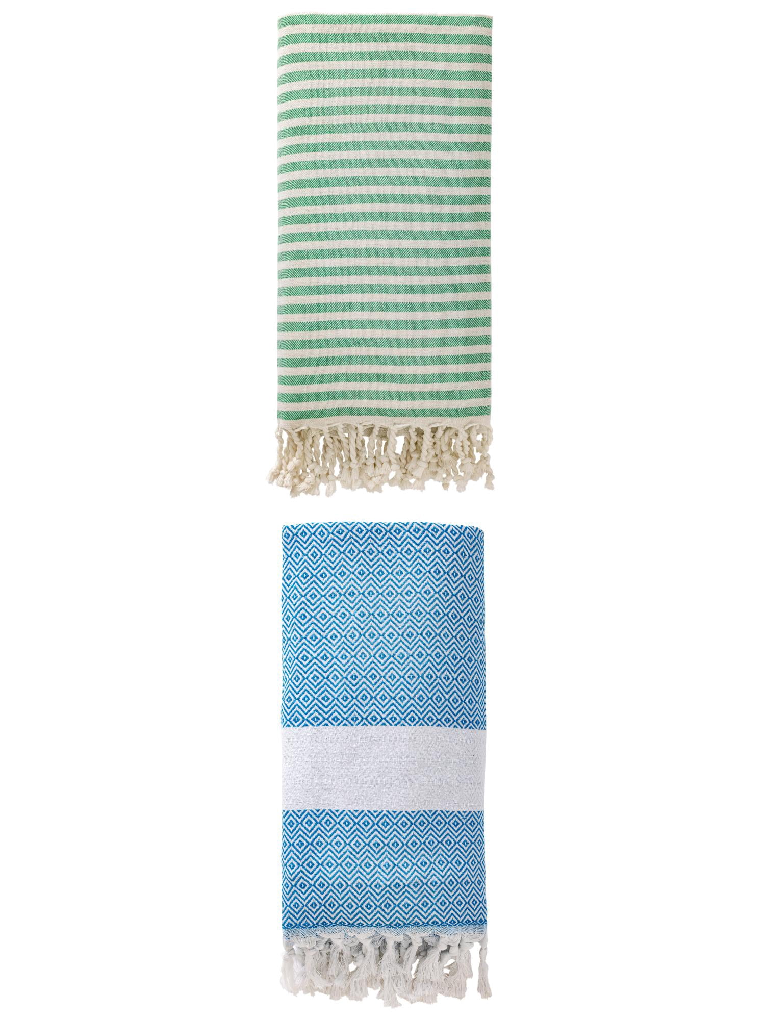 Unique Bargains 2 Pack Non-Sand Turkish Towels Green/Sky Blue 71"x40"