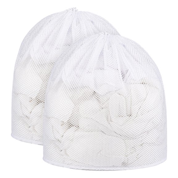 Unique Bargains 2 Pack Nylon Mesh Laundry Bags with Drawstring Closure for Socks White 15.7"x19.7"