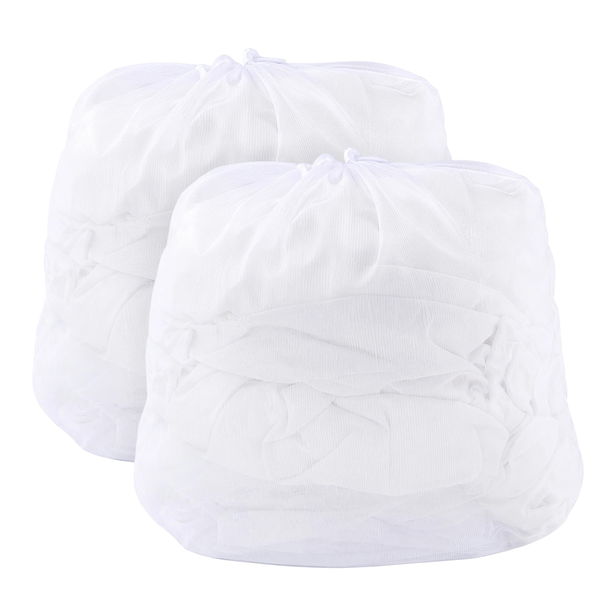 Unique Bargains 2 Pack Nylon Mesh Laundry Bags with Drawstring Closure for Socks White A 15.7"x19.7"