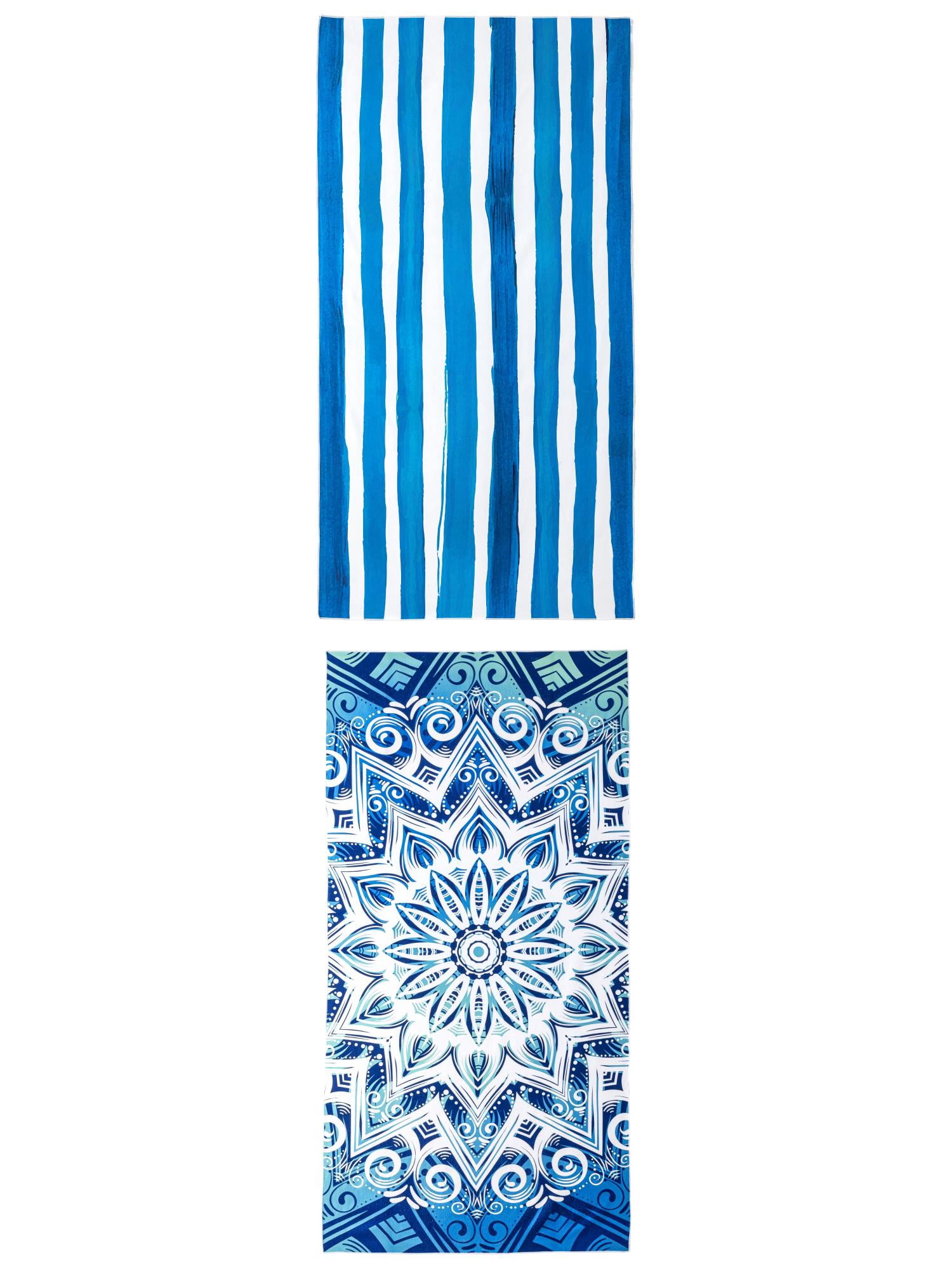 Unique Bargains 2 Pack Oversized Beach Towel Blue Green Mandala/Blue 71" x 35"/63" x 31"