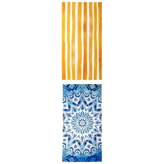 Unique Bargains 2 Pack Oversized Beach Towel Blue Green Mandala/Yellow 71" x 35"/63" x 31"