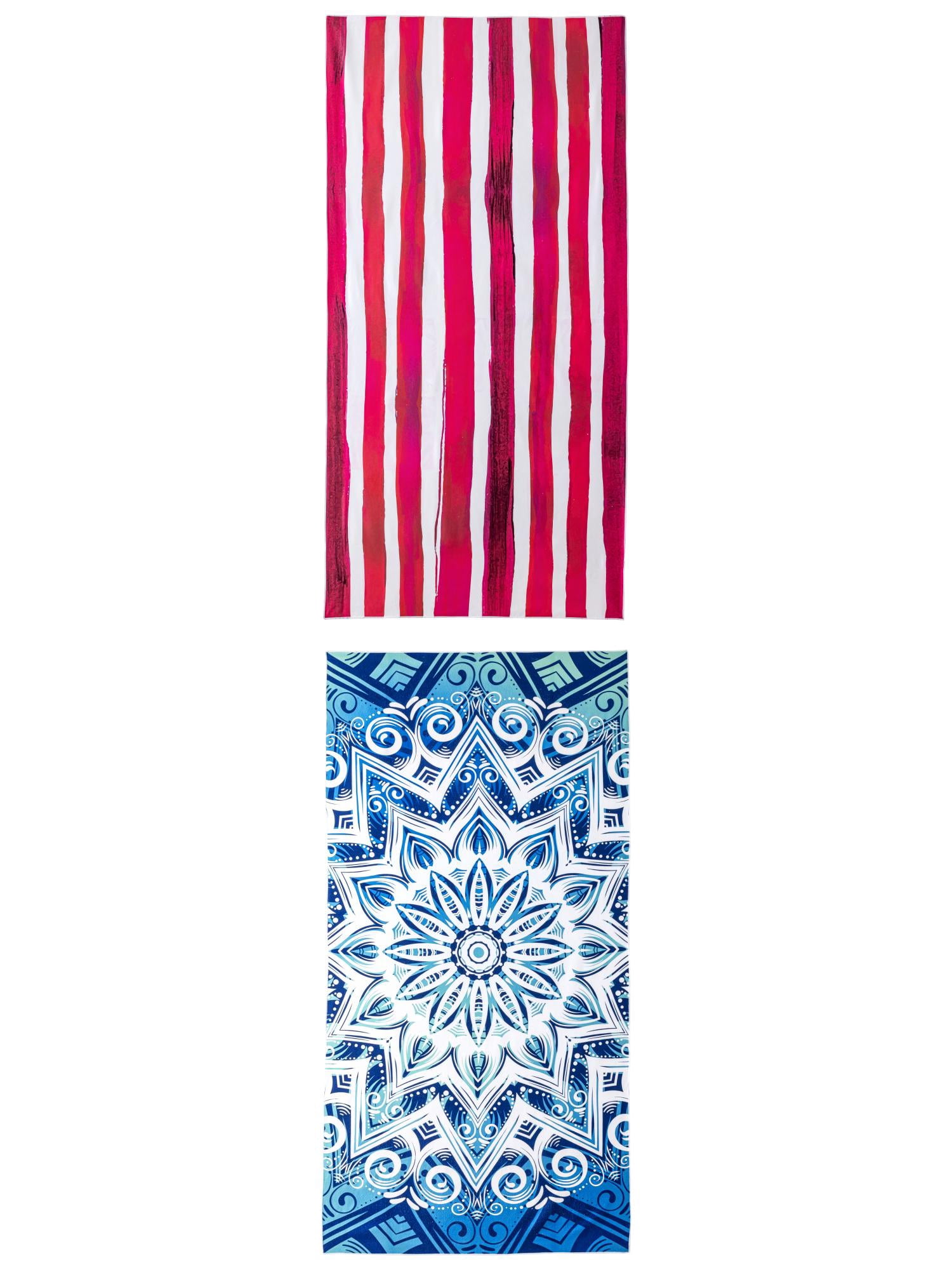 Unique Bargains 2 Pack Oversized Beach Towel Blue Green /Rose Red 71" x 35"/63" x 31"