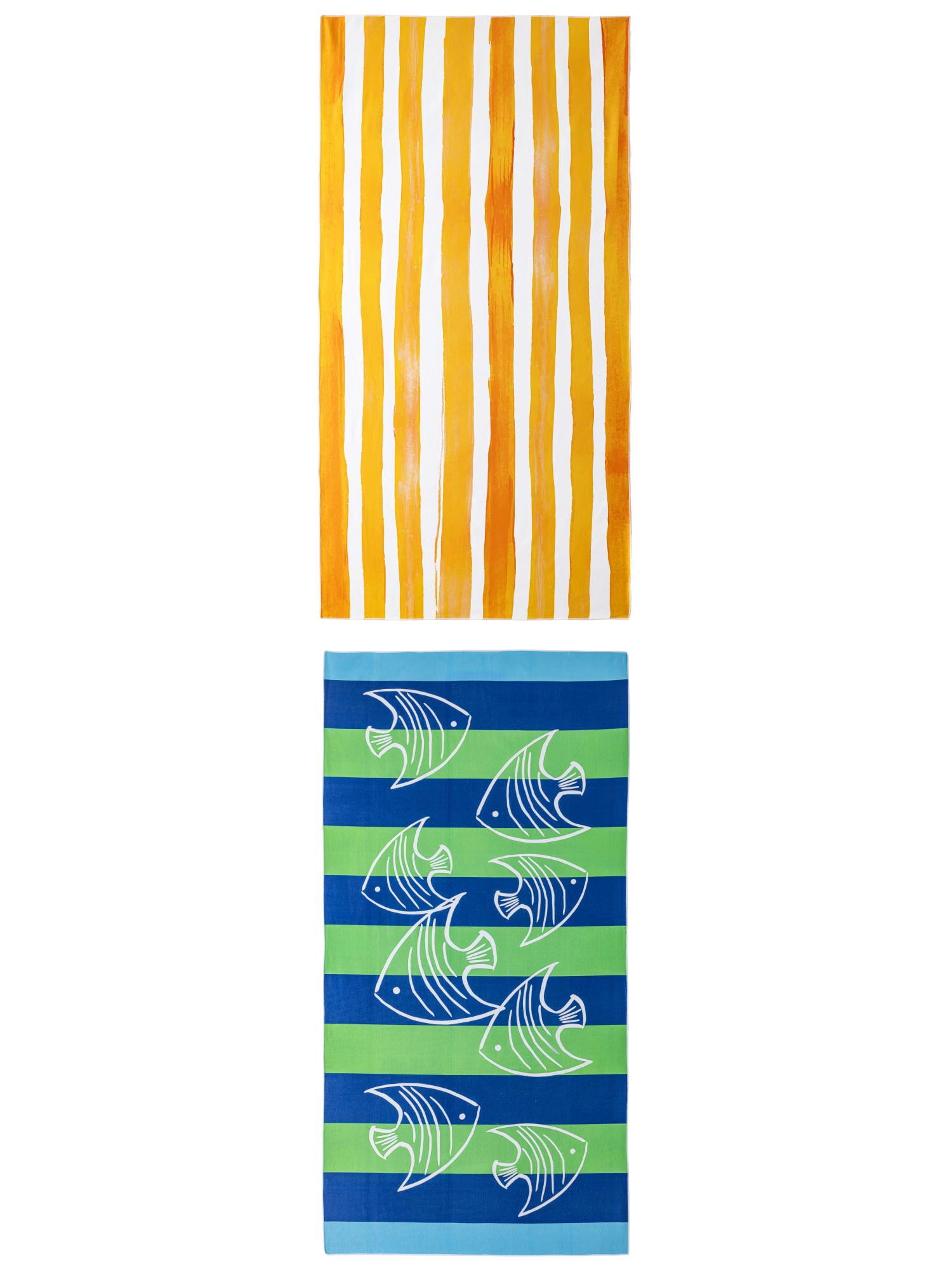 Unique Bargains 2 Pack Oversized Beach Towel Blue Green/Yellow 71" x 35"/63" x 31"