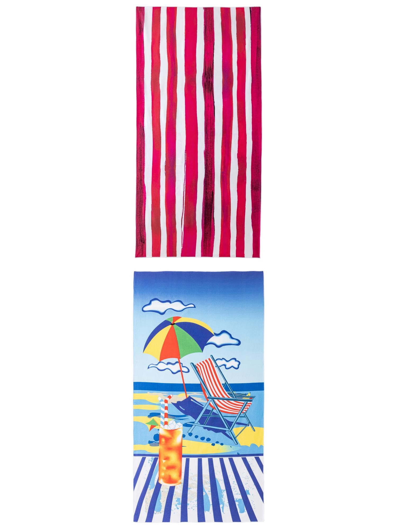 Unique Bargains 2 Pack Oversized Beach Towel Multi-Color/Rose Red 71" x 35"/63" x 31"