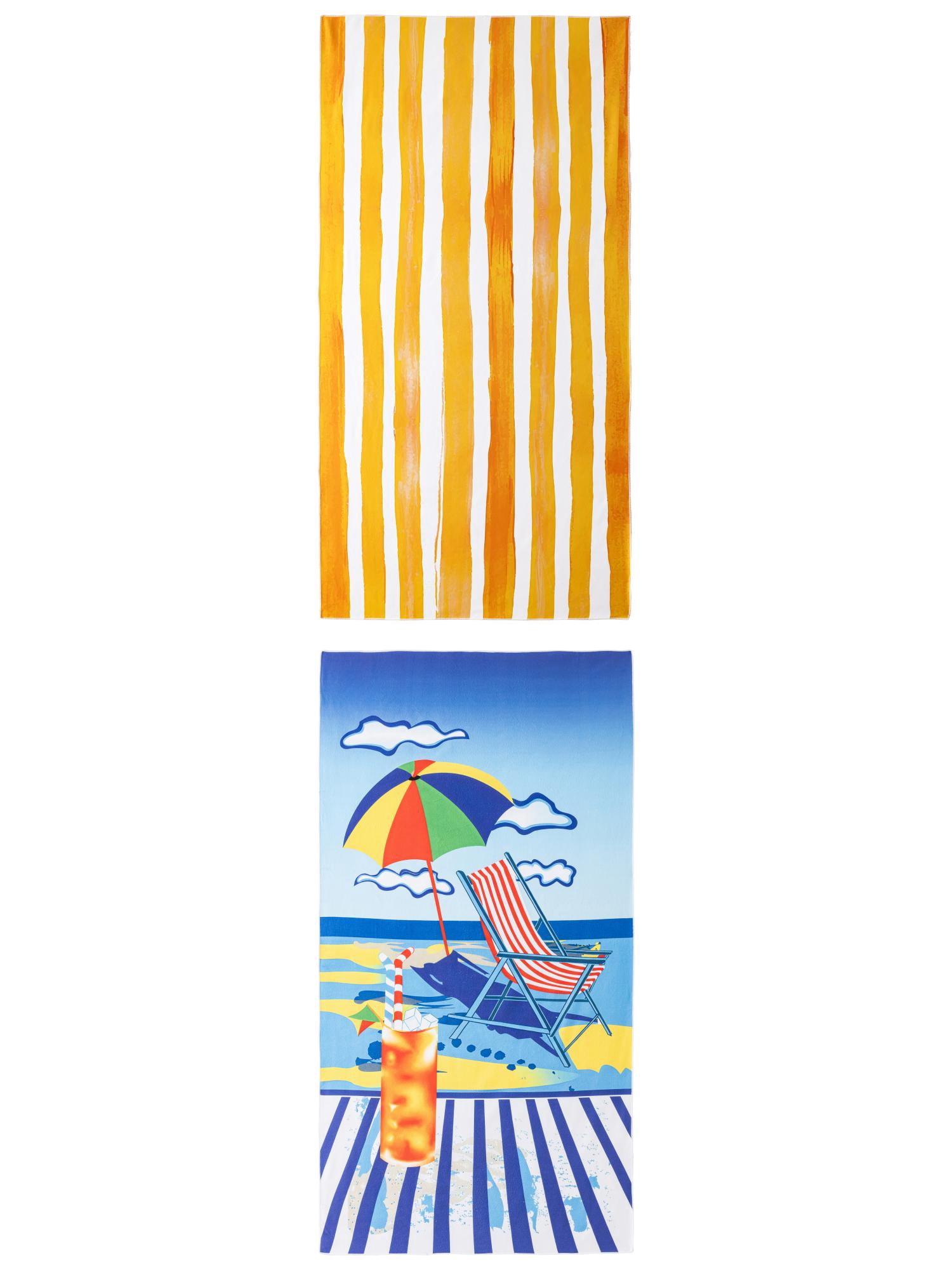 Unique Bargains 2 Pack Oversized Beach Towel Multi-Color/Yellow 71" x 35"/63" x 31"