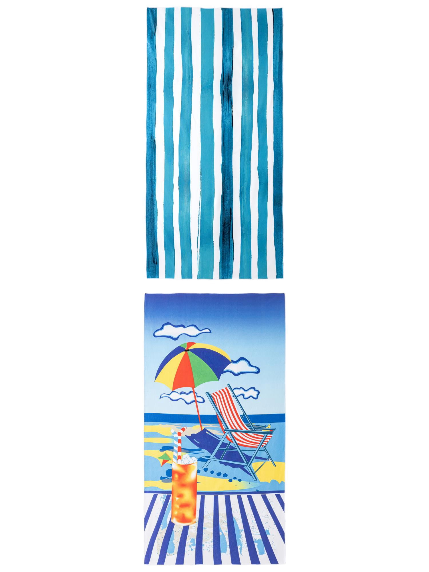 Unique Bargains 2 Pack Oversized Beach Towel MultiColor/Aqua Blue 71" x 35"/63" x 31"