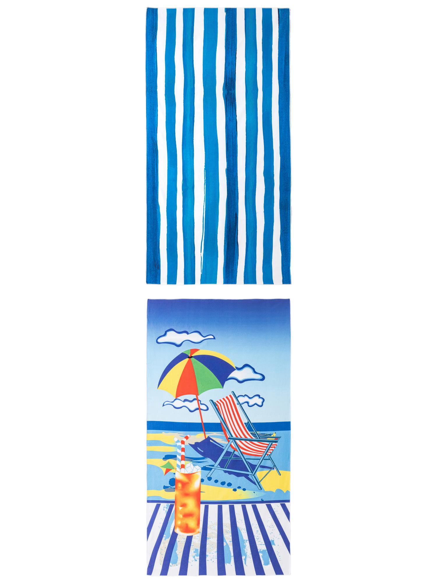 Unique Bargains 2 Pack Oversized Beach Towel MultiColor/Blue 71" x 35"/63" x 31"