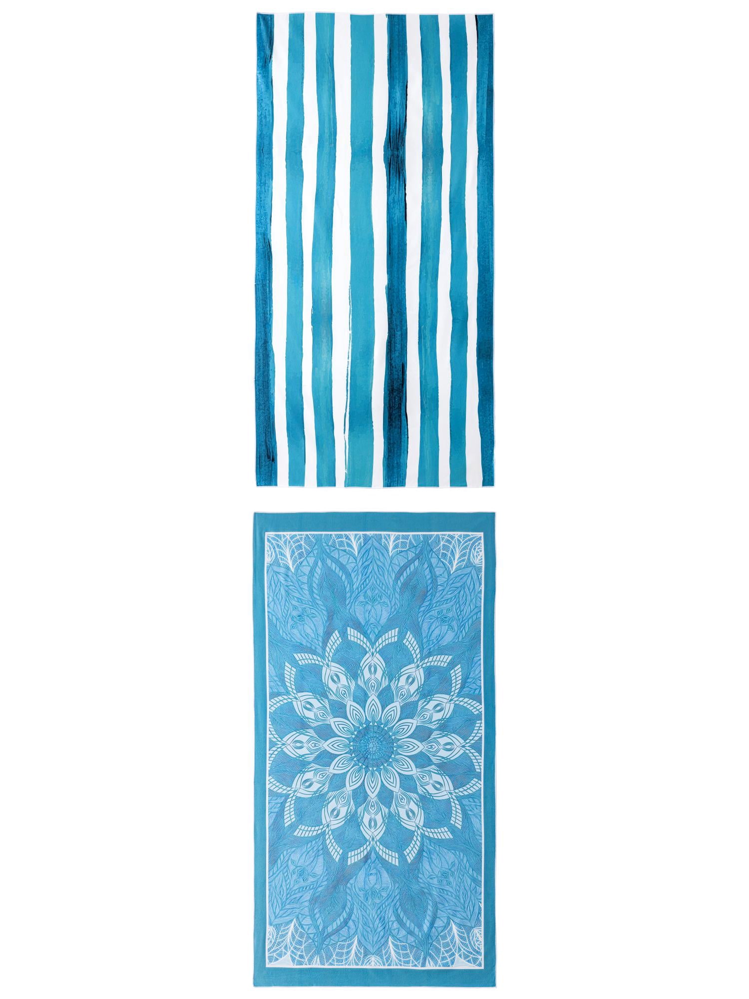 Unique Bargains 2 Pack Oversized Beach Towel Turquoise/Aqua Blue 71" x 35"/63" x 31"