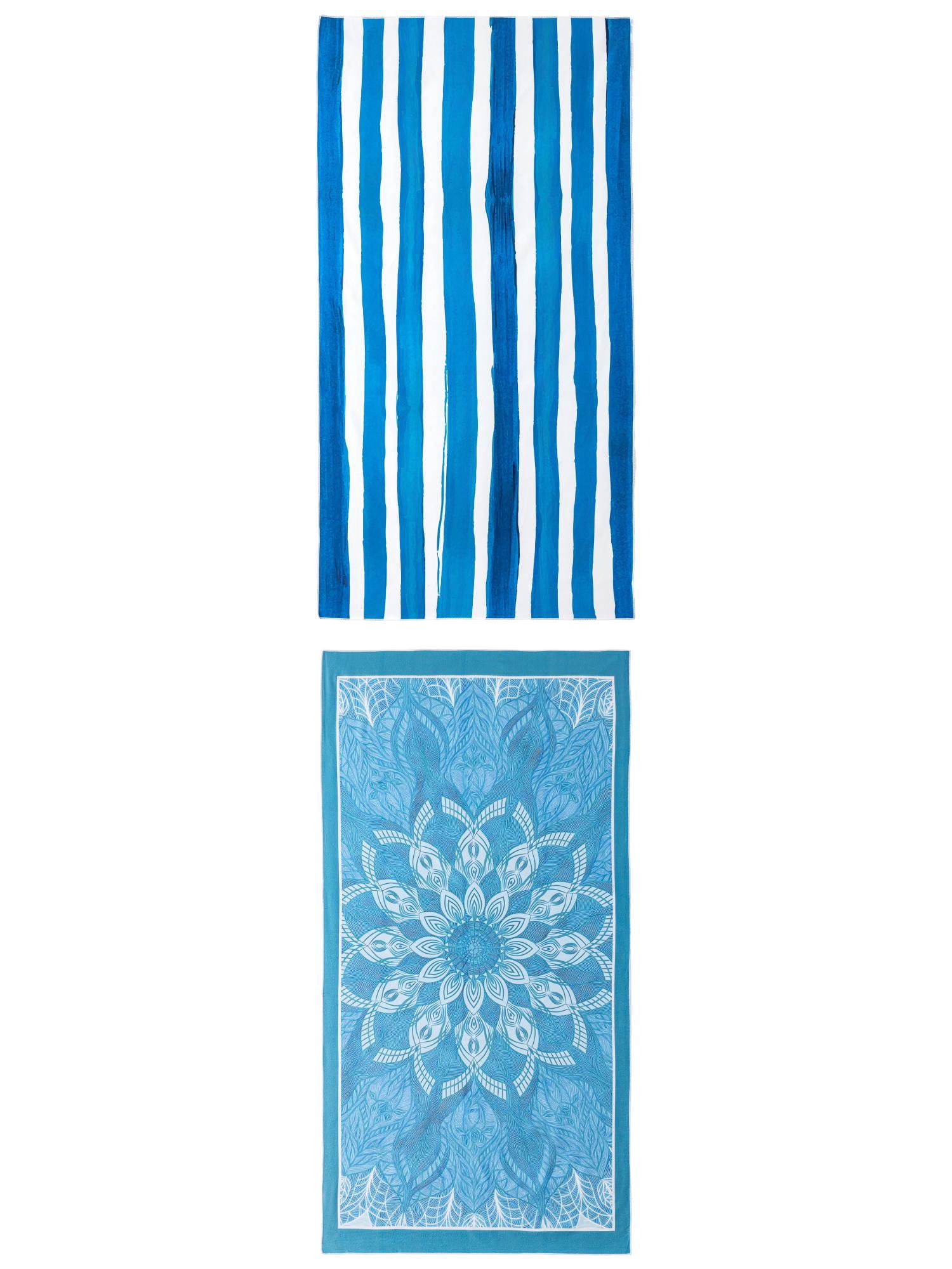 Unique Bargains 2 Pack Oversized Beach Towel Turquoise/Blue 71" x 35"/63" x 31"