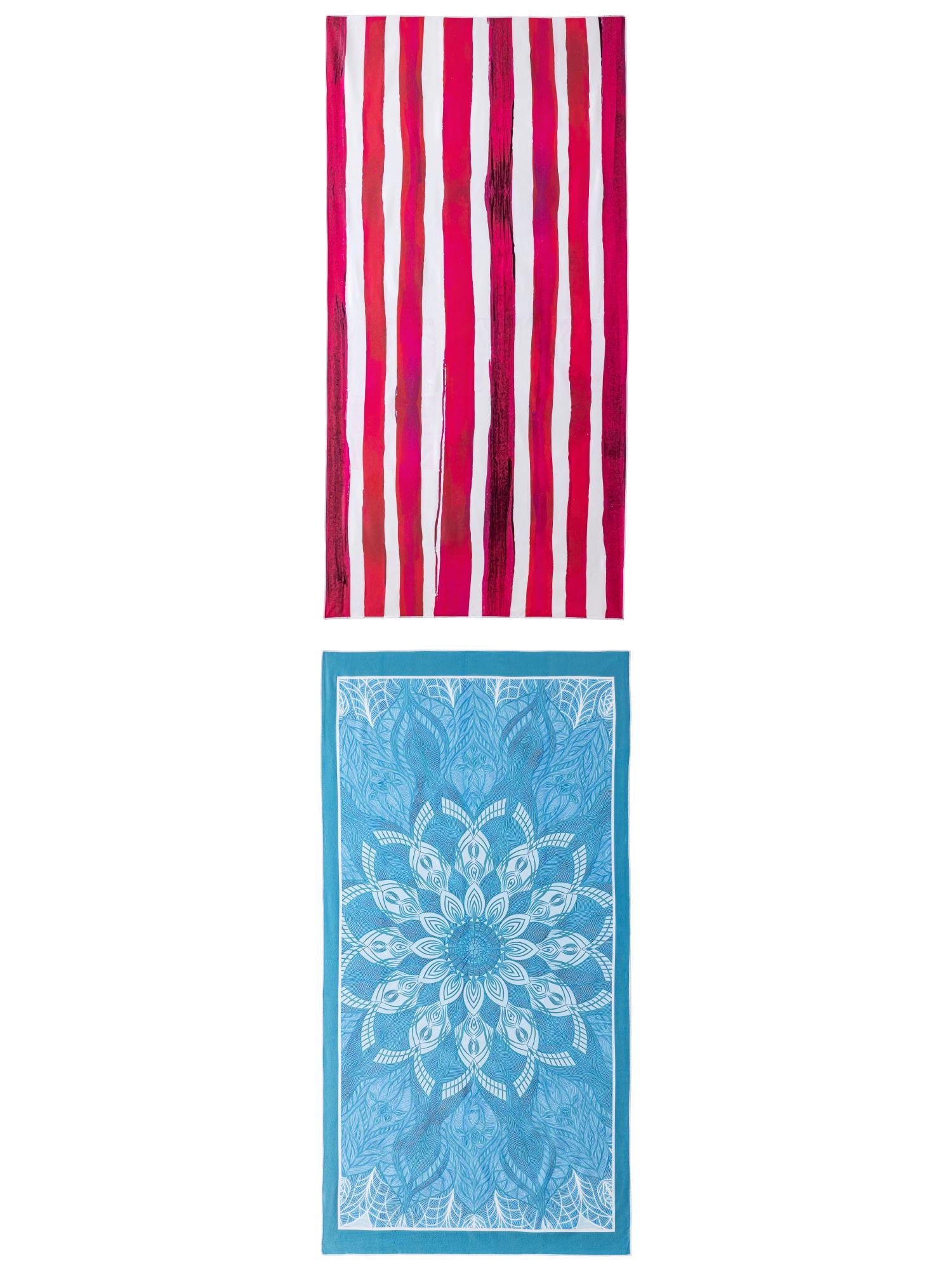 Unique Bargains 2 Pack Oversized Beach Towel Turquoise/Rose Red 71" x 35"/63" x 31"