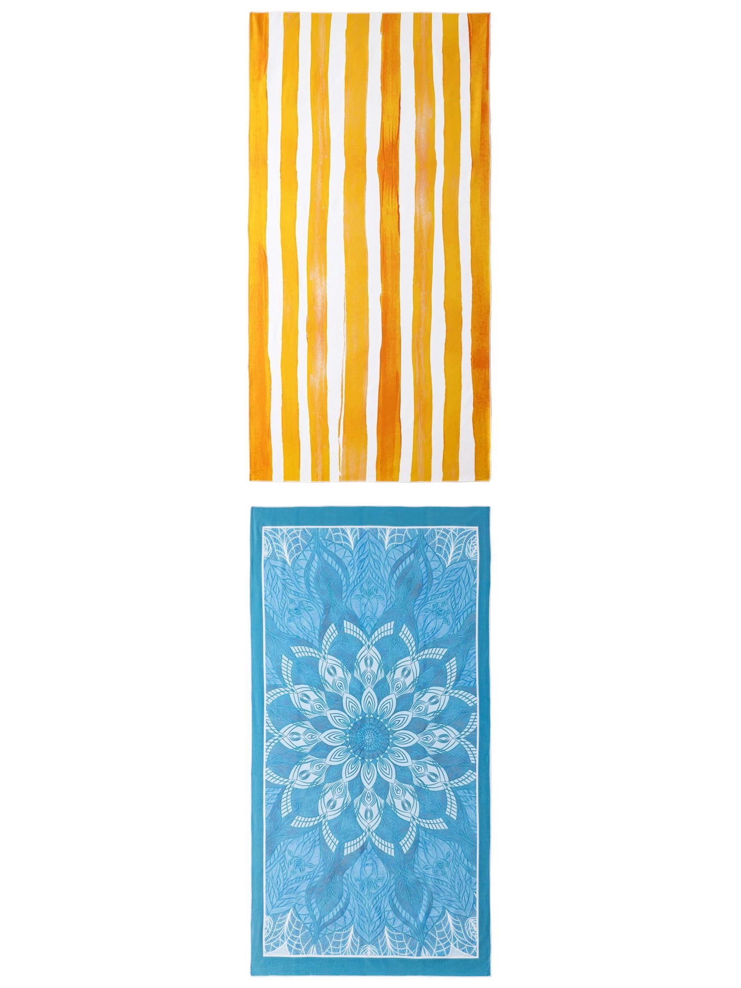 Unique Bargains 2 Pack Oversized Beach Towel Turquoise/Yellow 71" x 35"/63" x 31"