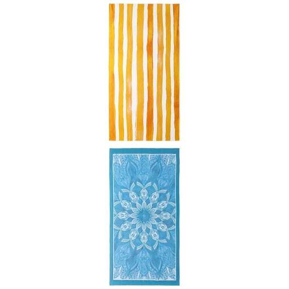 Unique Bargains 2 Pack Oversized Beach Towel Turquoise/Yellow 71" x 35"/63" x 31"