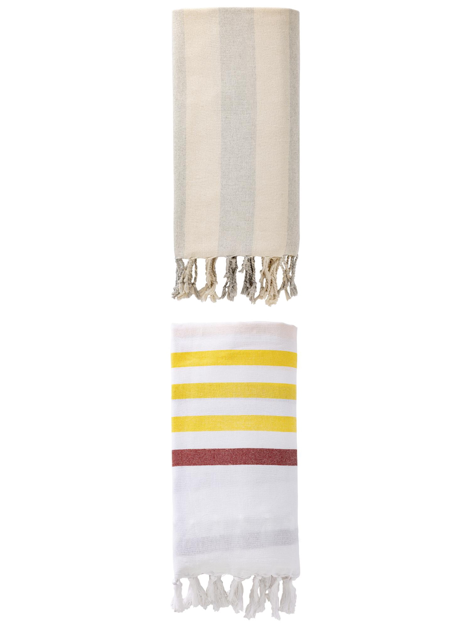 Unique Bargains 2 Pack Oversized Turkish Striped Print Fringe Towels Brown/Grey 71"x40"