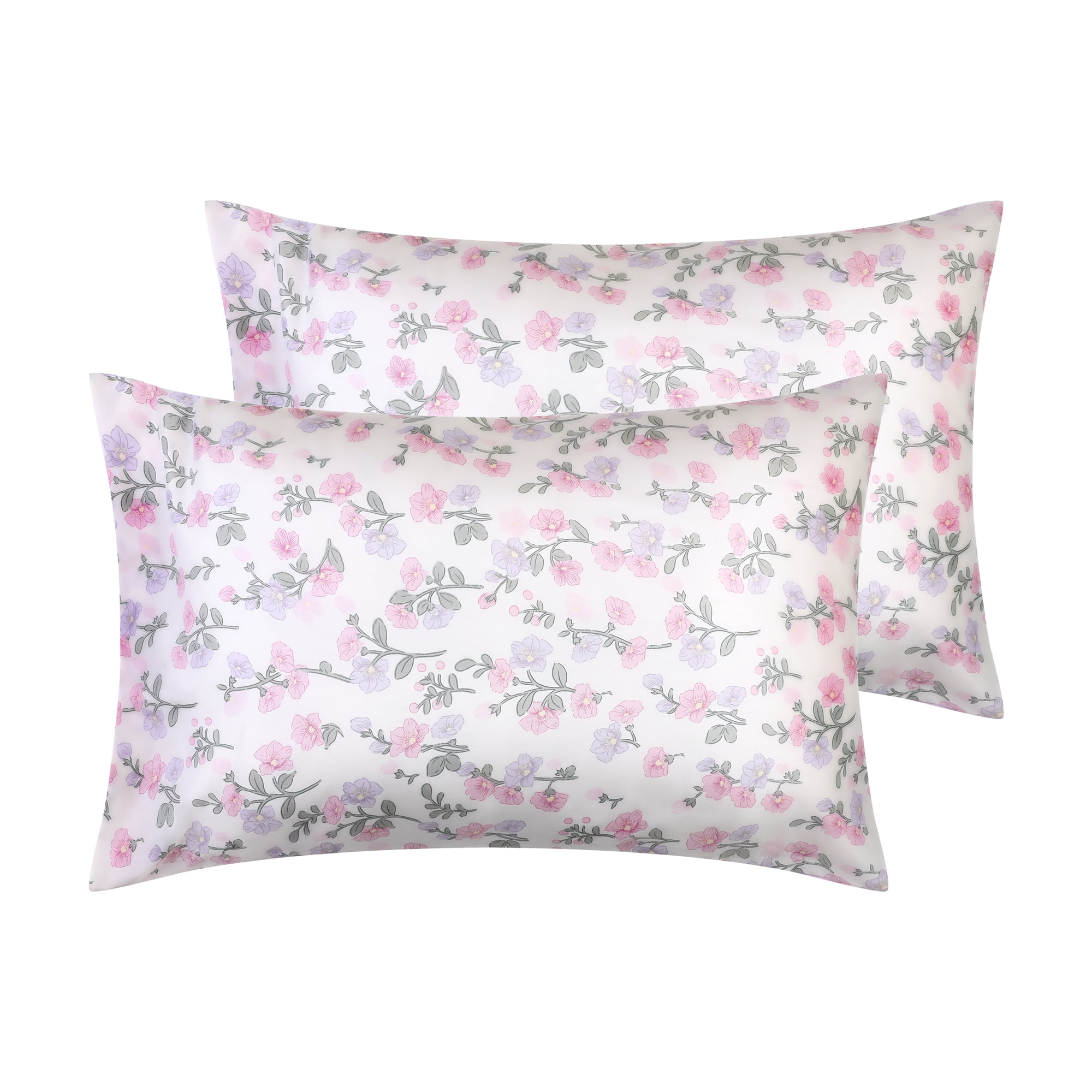 Unique Bargains 2 Pack Pillowcase Breathable Soft Floral Pillow Cases Gift Pink Purple