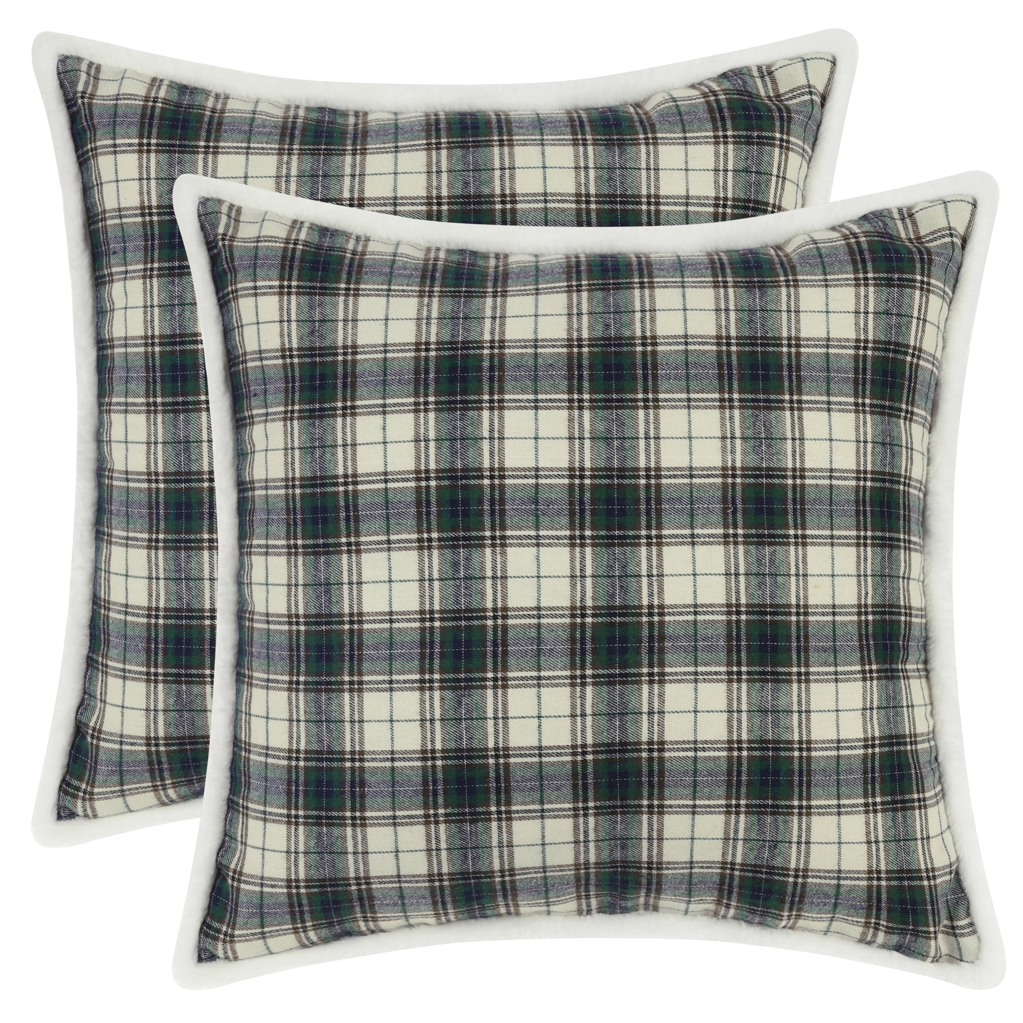 Unique Bargains 2 Pack Plaid Pillow Covers Double-Sided Checked Decorative Pillow Covers Light Green 18" x 18"