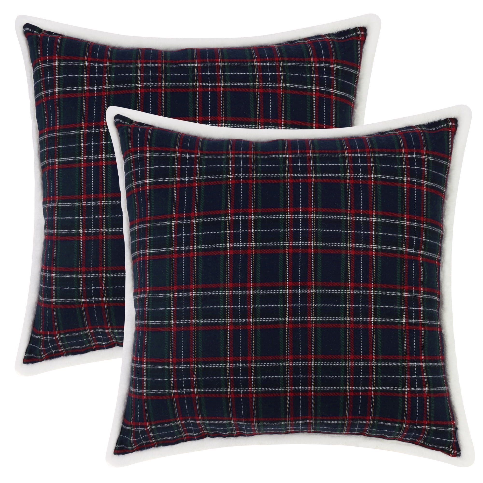 Unique Bargains 2 Pack Plaid Pillow Covers Double-Sided Checked Decorative Pillow Covers Navy Blue 18" x 18"