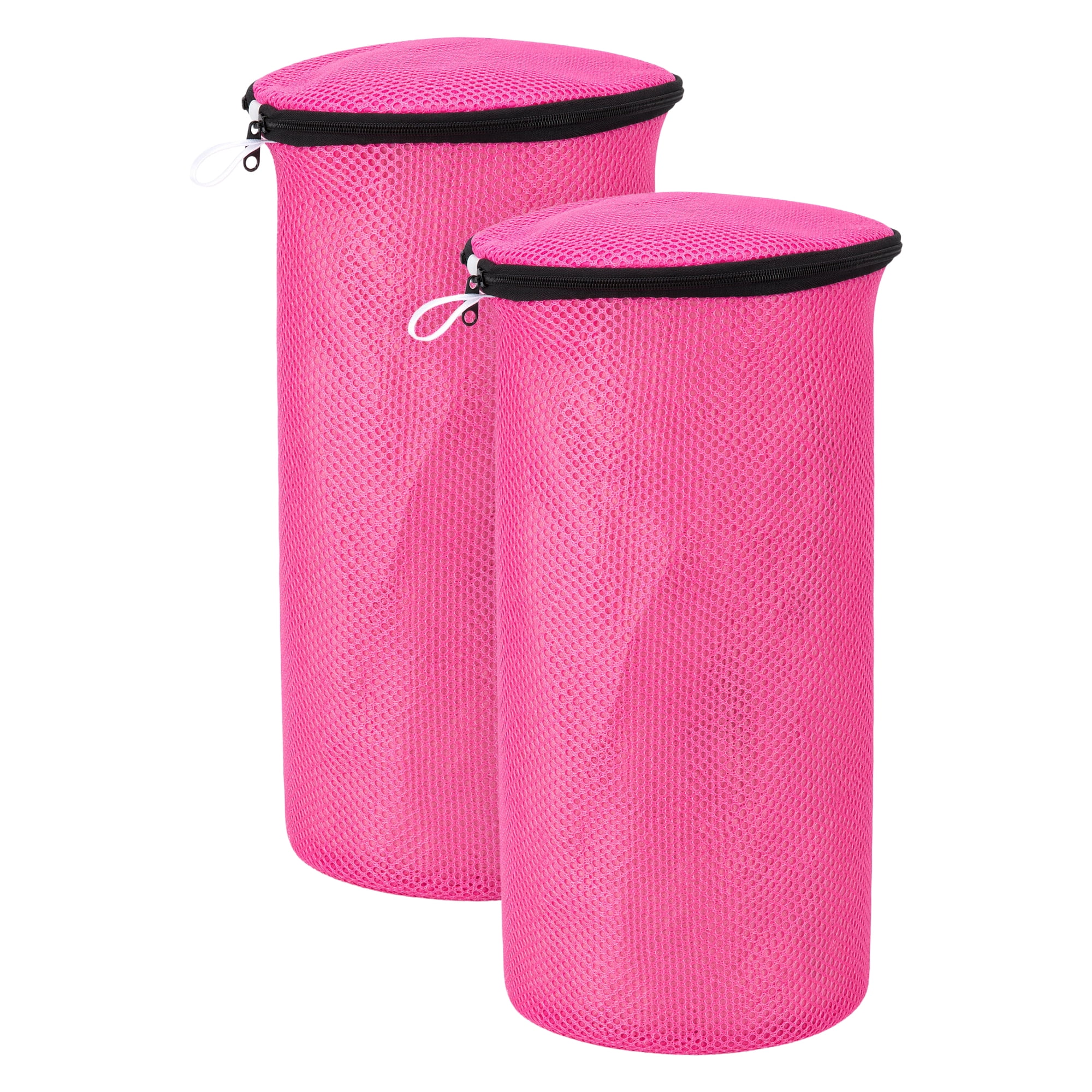 Unique Bargains 2 Pack Polyester  Zippered  Shoe Bag for Washing Machine Pink 7.9"x15"