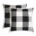 thumbnail image 1 of Unique Bargains 2-Pack Pom Plaid Decorative Throw Pillow Cover 18" x 18" Black Beige White, 1 of 8