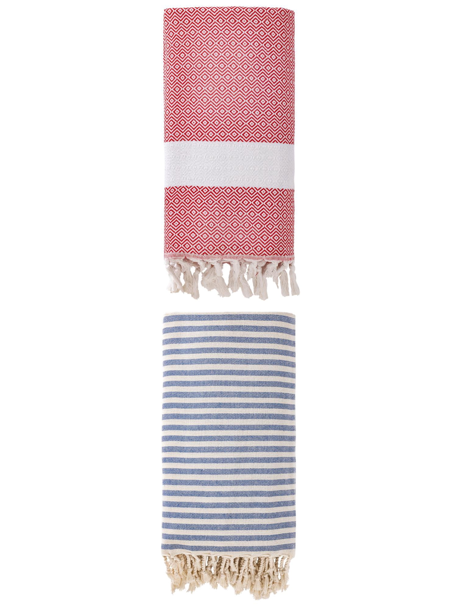 Unique Bargains 2 Pack Premium Travel Turkish Towels Blue/Crimson 71"x40"