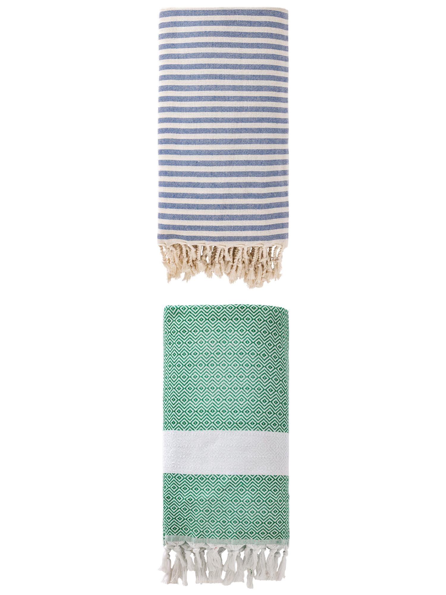 Unique Bargains 2 Pack Premium Travel Turkish Towels Blue/Dark Green 71"x40"