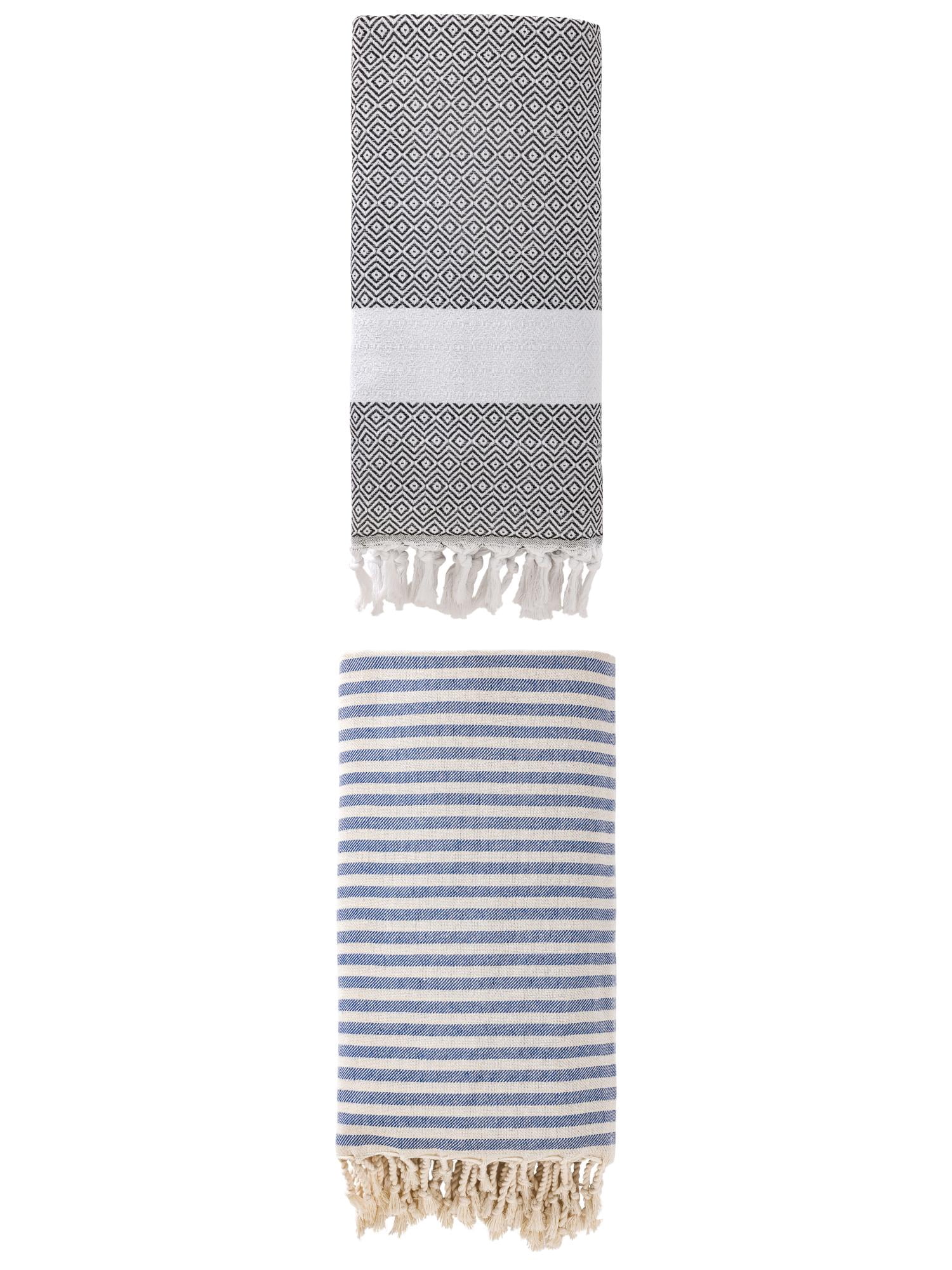 Unique Bargains 2 Pack Premium Travel Turkish Towels Blue/Dark Grey 71"x40"