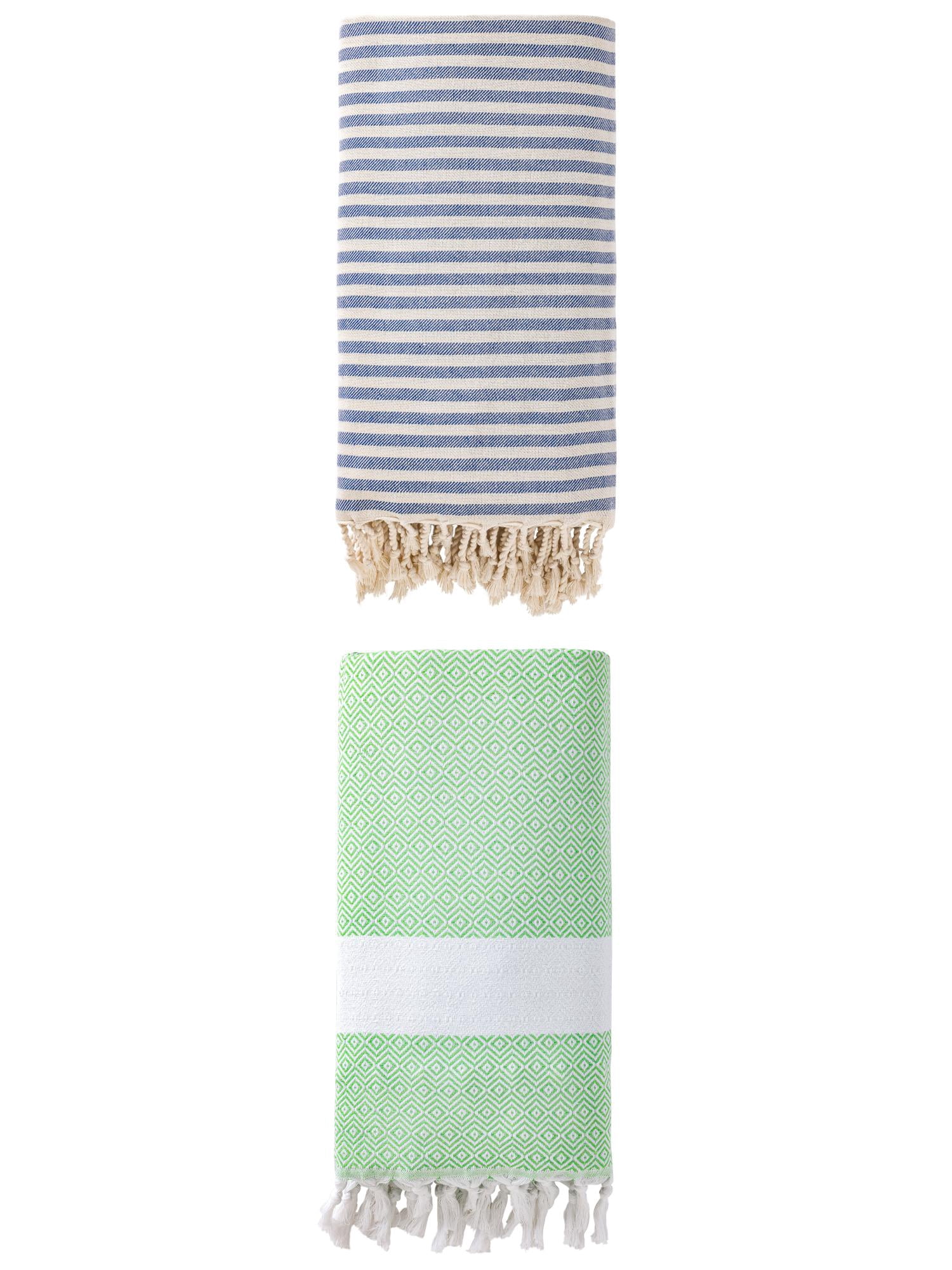 Unique Bargains 2 Pack Premium Travel Turkish Towels Blue/Green 71"x40"