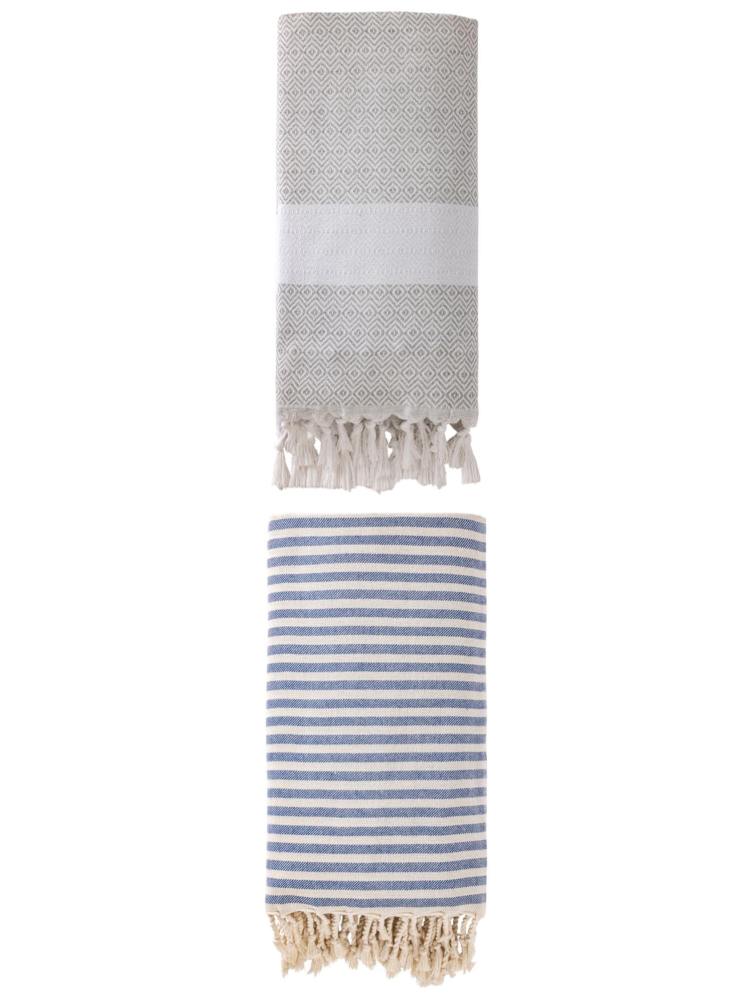 Unique Bargains 2 Pack Premium Travel Turkish Towels Blue/Grey 71"x40"
