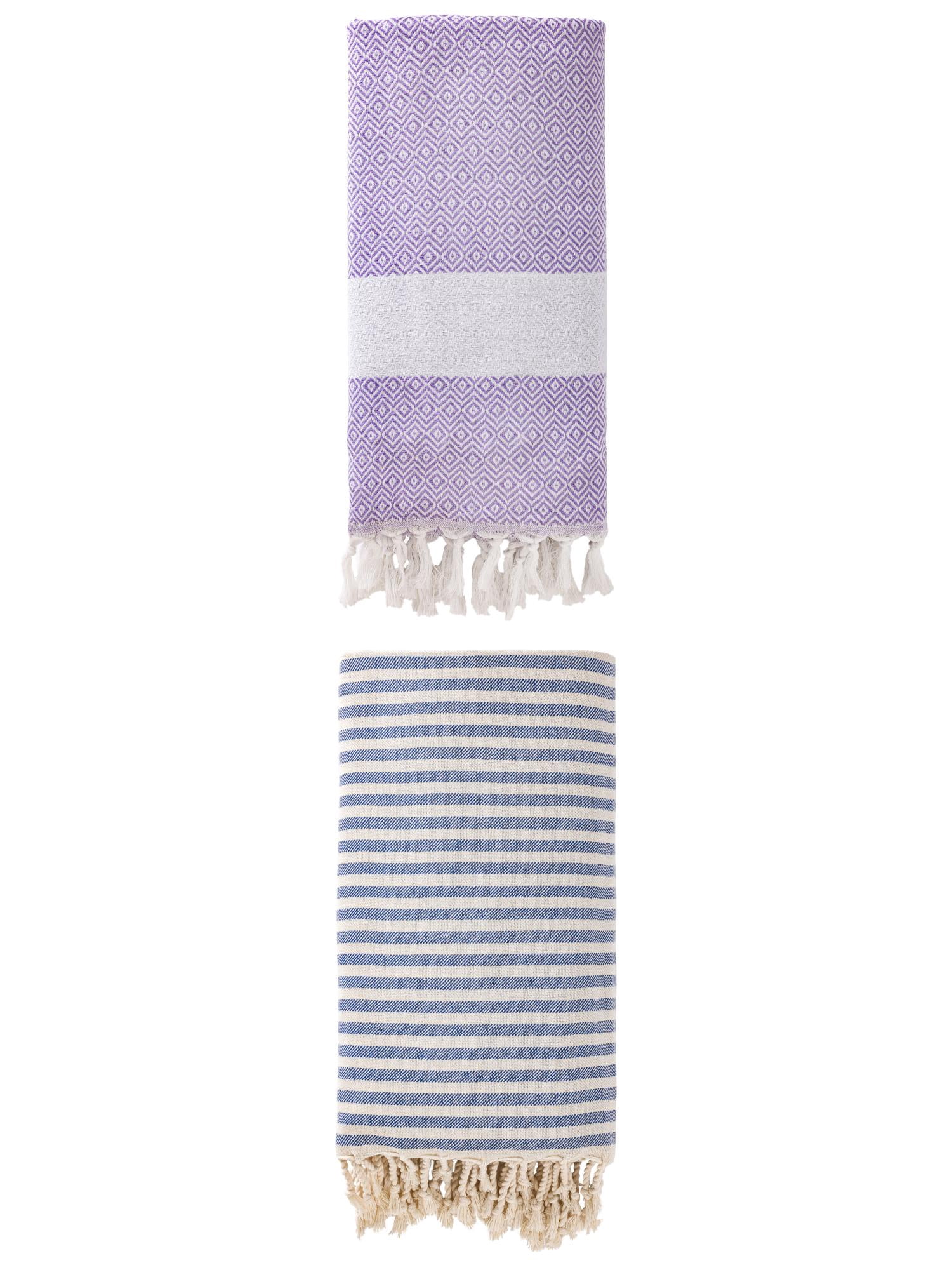 Unique Bargains 2 Pack Premium Travel Turkish Towels Blue/Light Purple 71"x40"