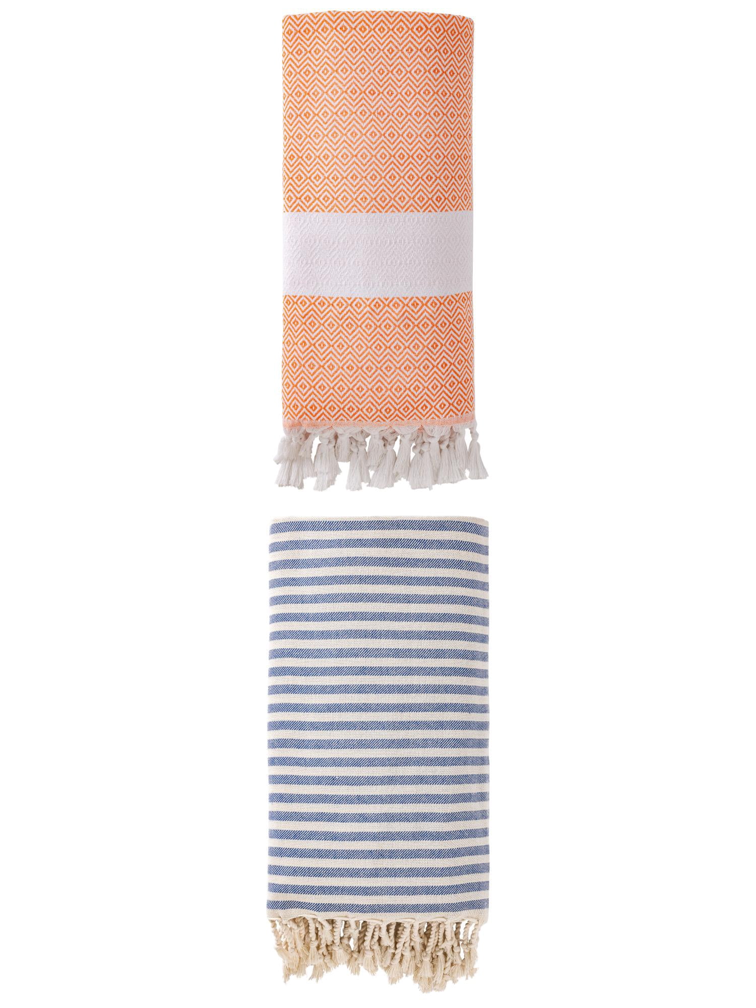 Unique Bargains 2 Pack Premium Travel Turkish Towels Blue/Orange 71"x40"