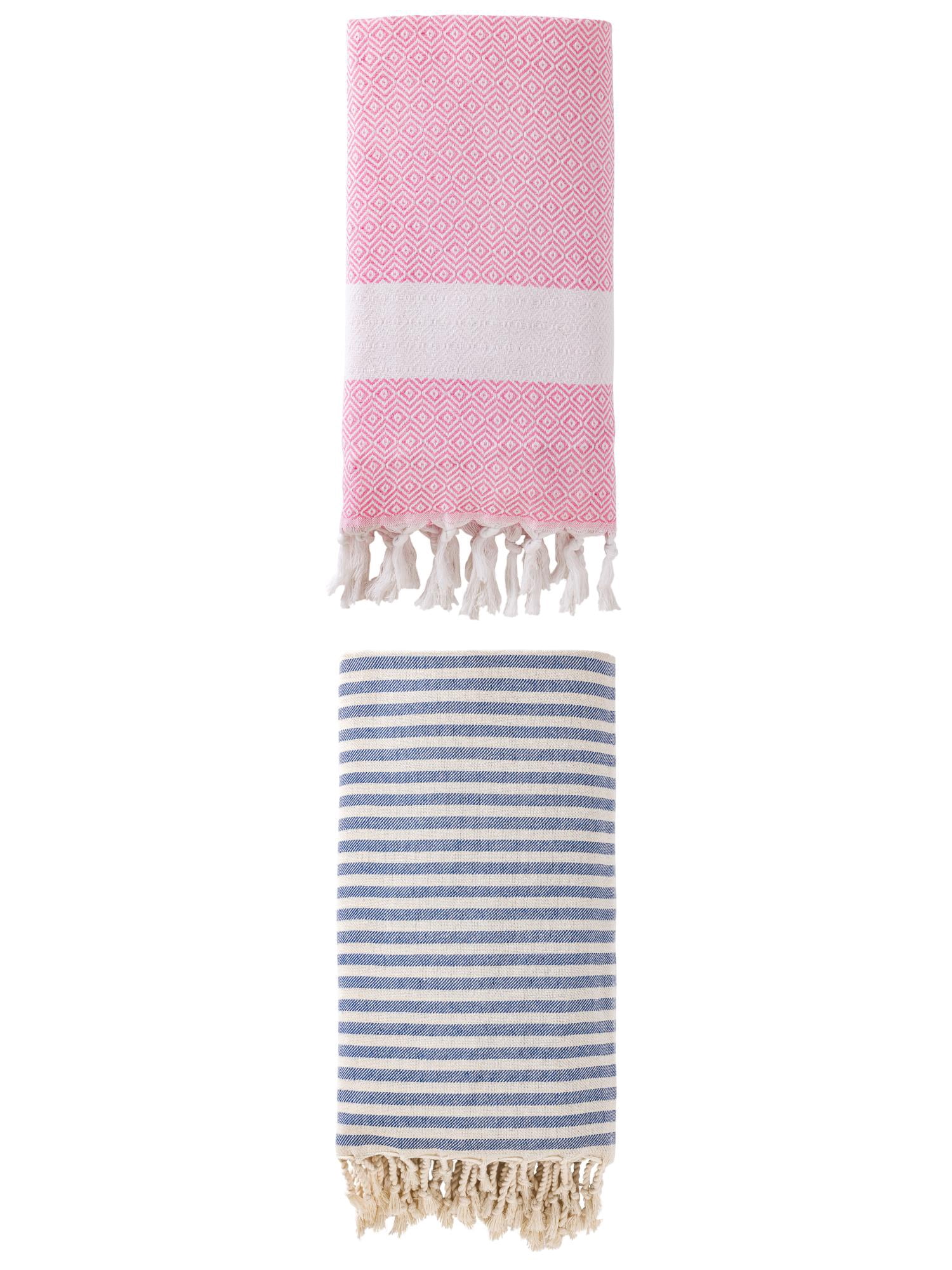 Unique Bargains 2 Pack Premium Travel Turkish Towels Blue/Pink 71"x40"