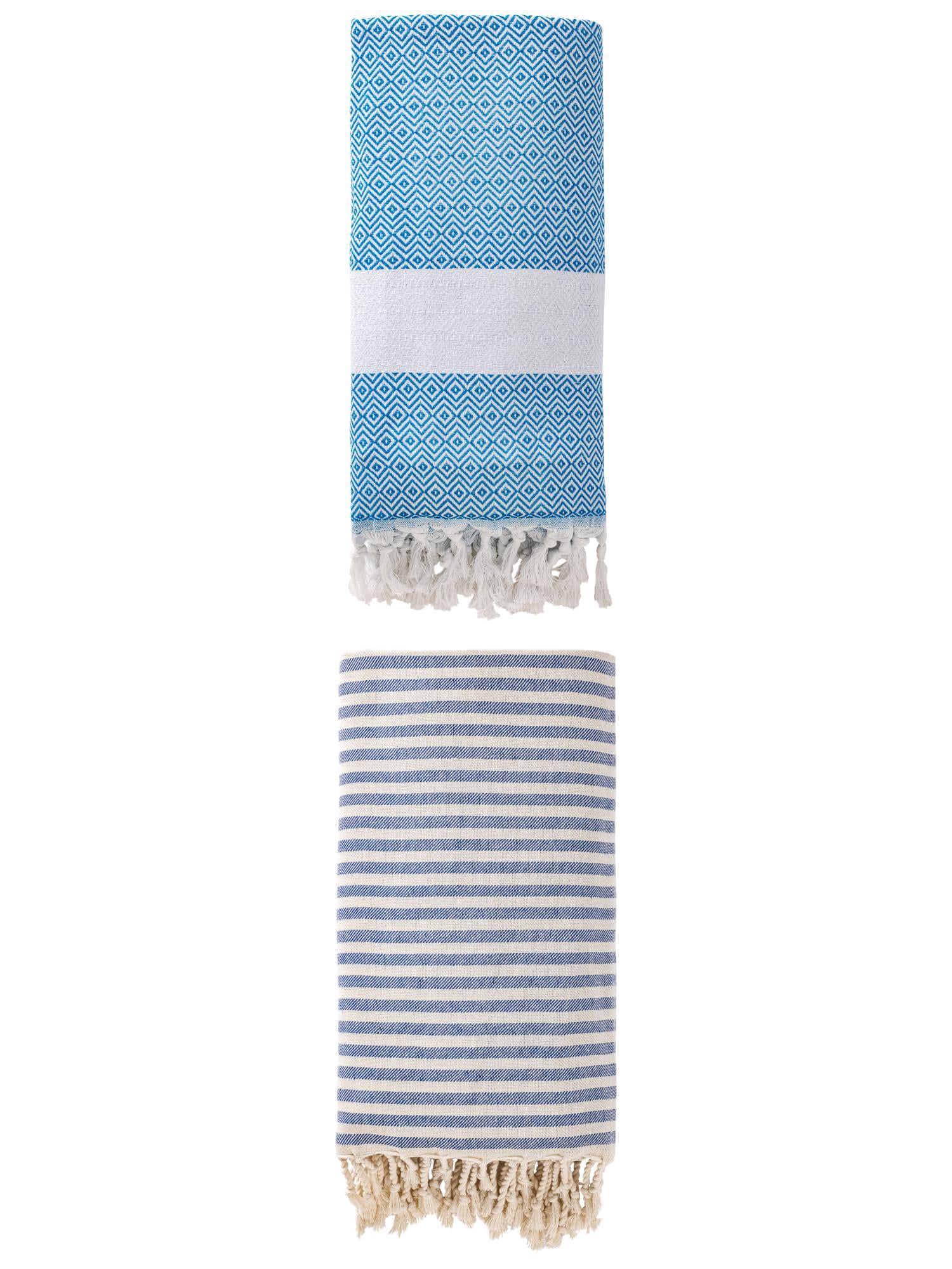 Unique Bargains 2 Pack Premium Travel Turkish Towels Blue/Sky Blue 71"x40"