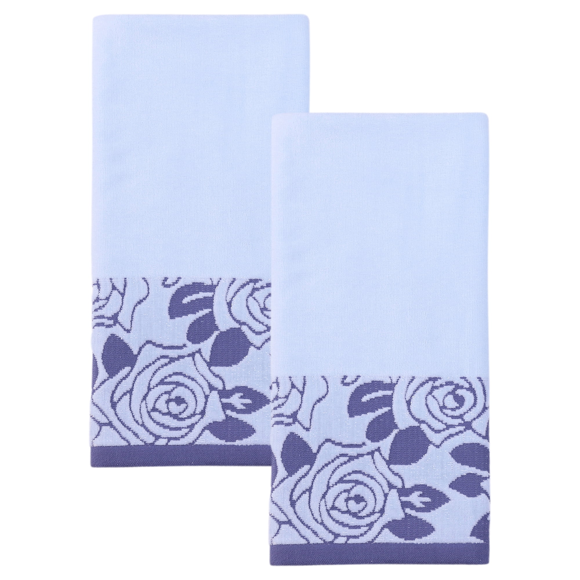 Unique Bargains 2 Pack Pure Cotton Rose Jacquard Hand Towels Blue 29" x 13"