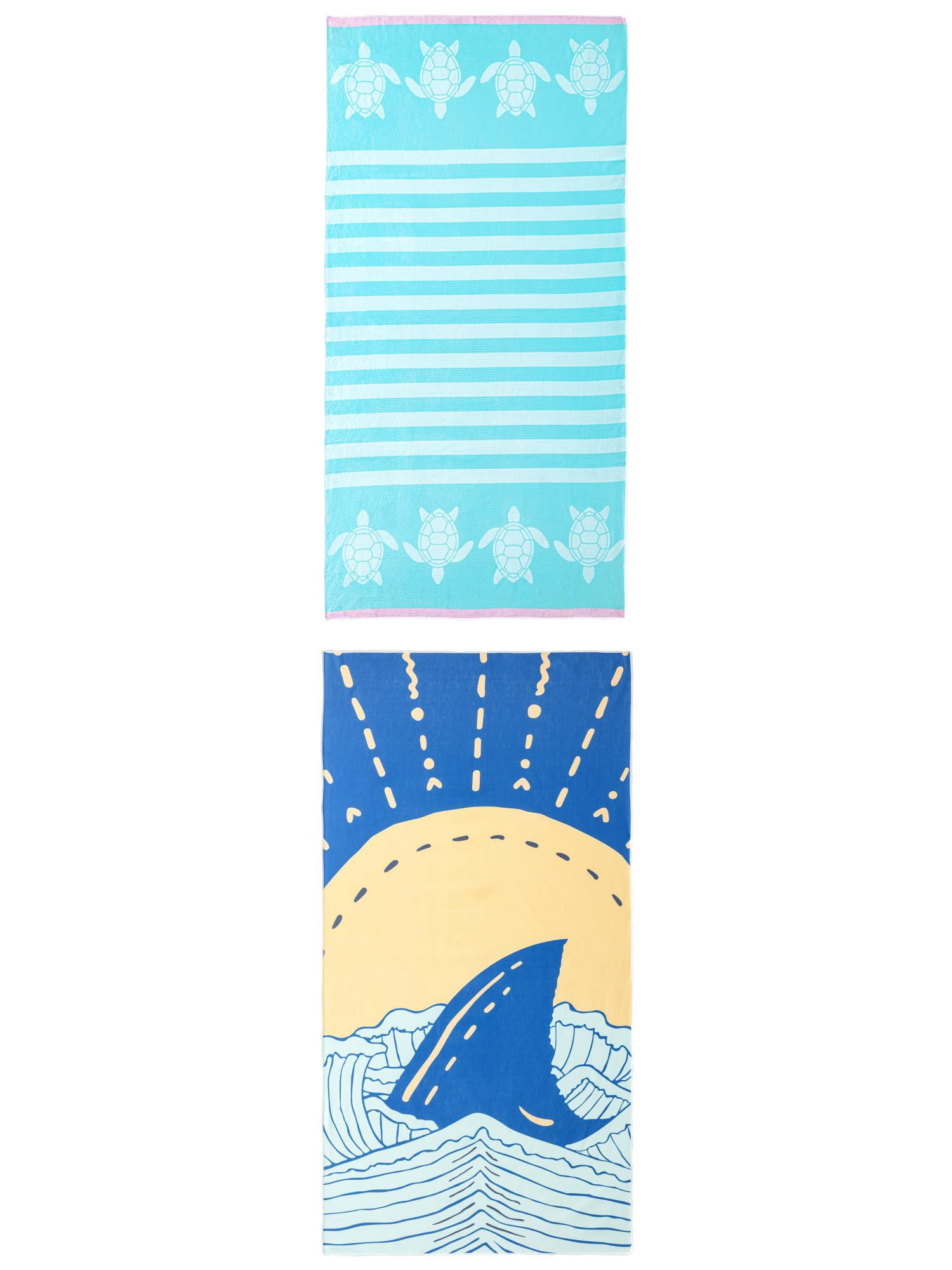 Unique Bargains 2 Pack Quick Dry Animals Beach Towel Green/Navy Blue 55" x 28"/63" x 31"