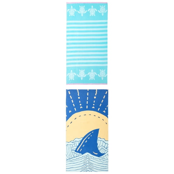 Unique Bargains 2 Pack Quick Dry Animals Beach Towel Green/Navy Blue 55" x 28"/63" x 31"