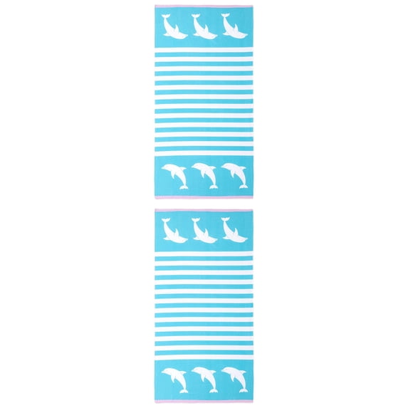 Unique Bargains 2 Pack Quick Dry Sand Free Stripe Towel Turquoise 55"x28"