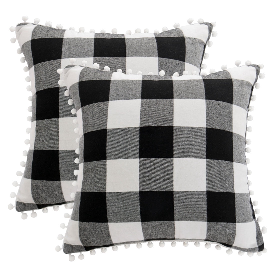 Unique Bargains 2-Pack Retro Pom Decorative Throw Pillow Covers 18" x 18" Black and White