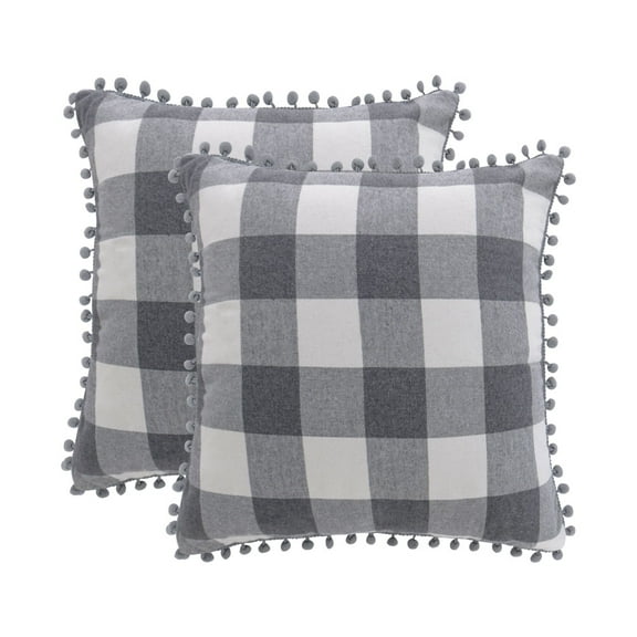 Unique Bargains 2-Pack Retro Pom Decorative Throw Pillow Covers 18" x 18" Gray and White
