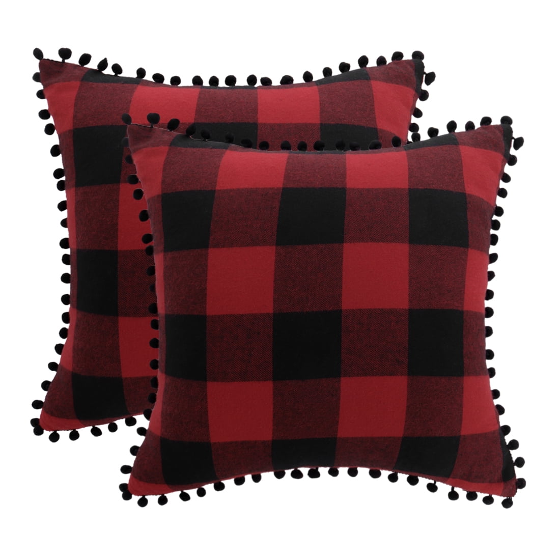 Unique Bargains 2-Pack Retro Pom Decorative Throw Pillow Covers 18" x 18" Red and Black