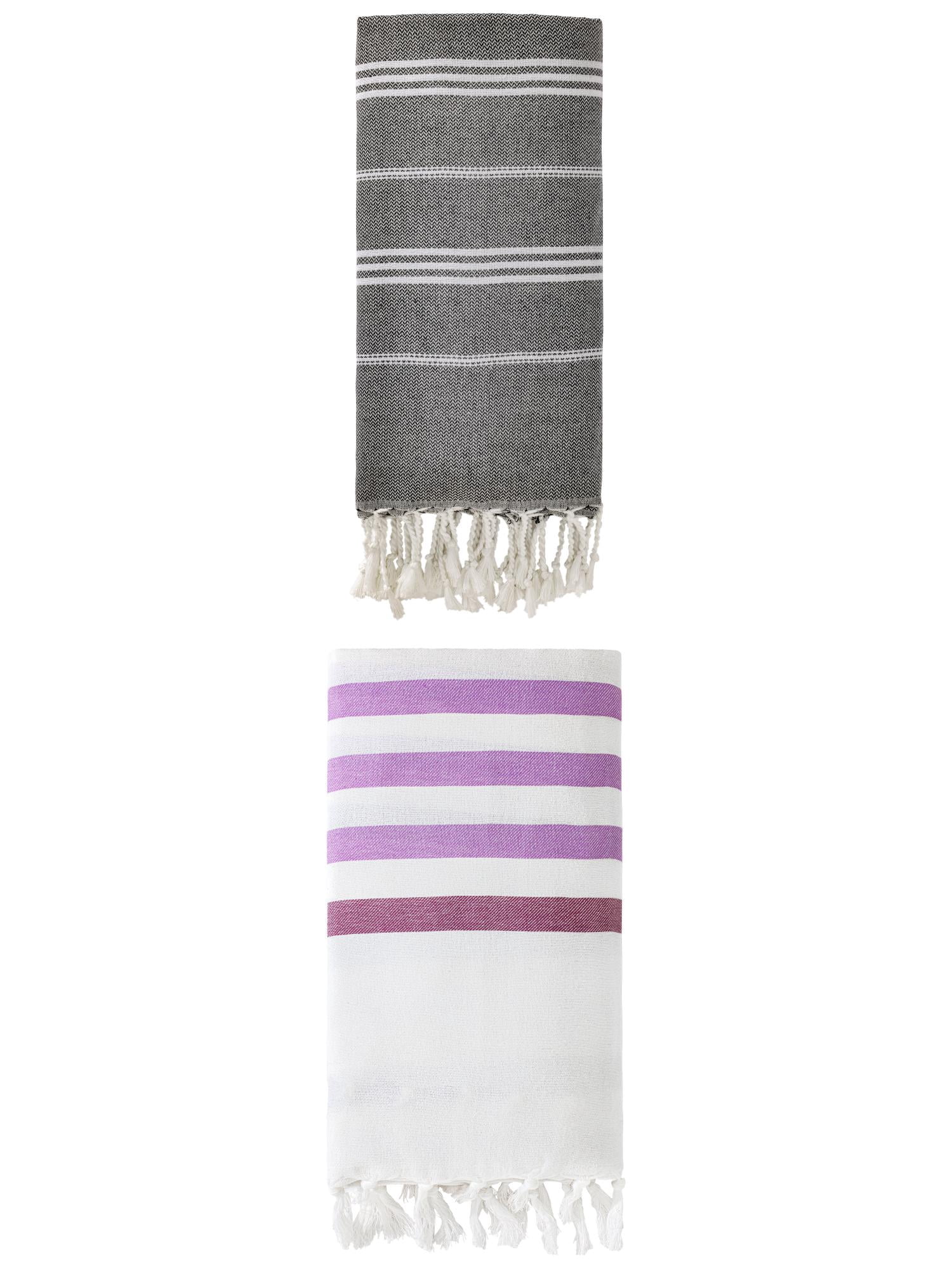 Unique Bargains 2-Pack Sand-Free Beach Towels Purple/Black 71"x40"/71"x35"