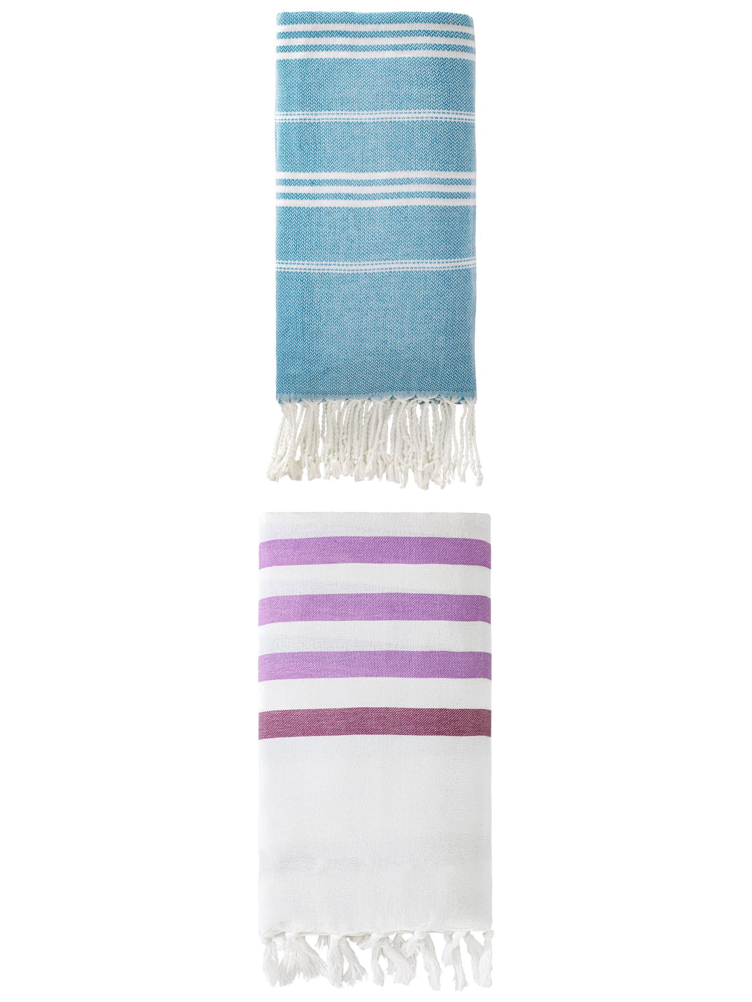 Unique Bargains 2-Pack Sand-Free Beach Towels Purple/Blue 71"x40"/71"x35"