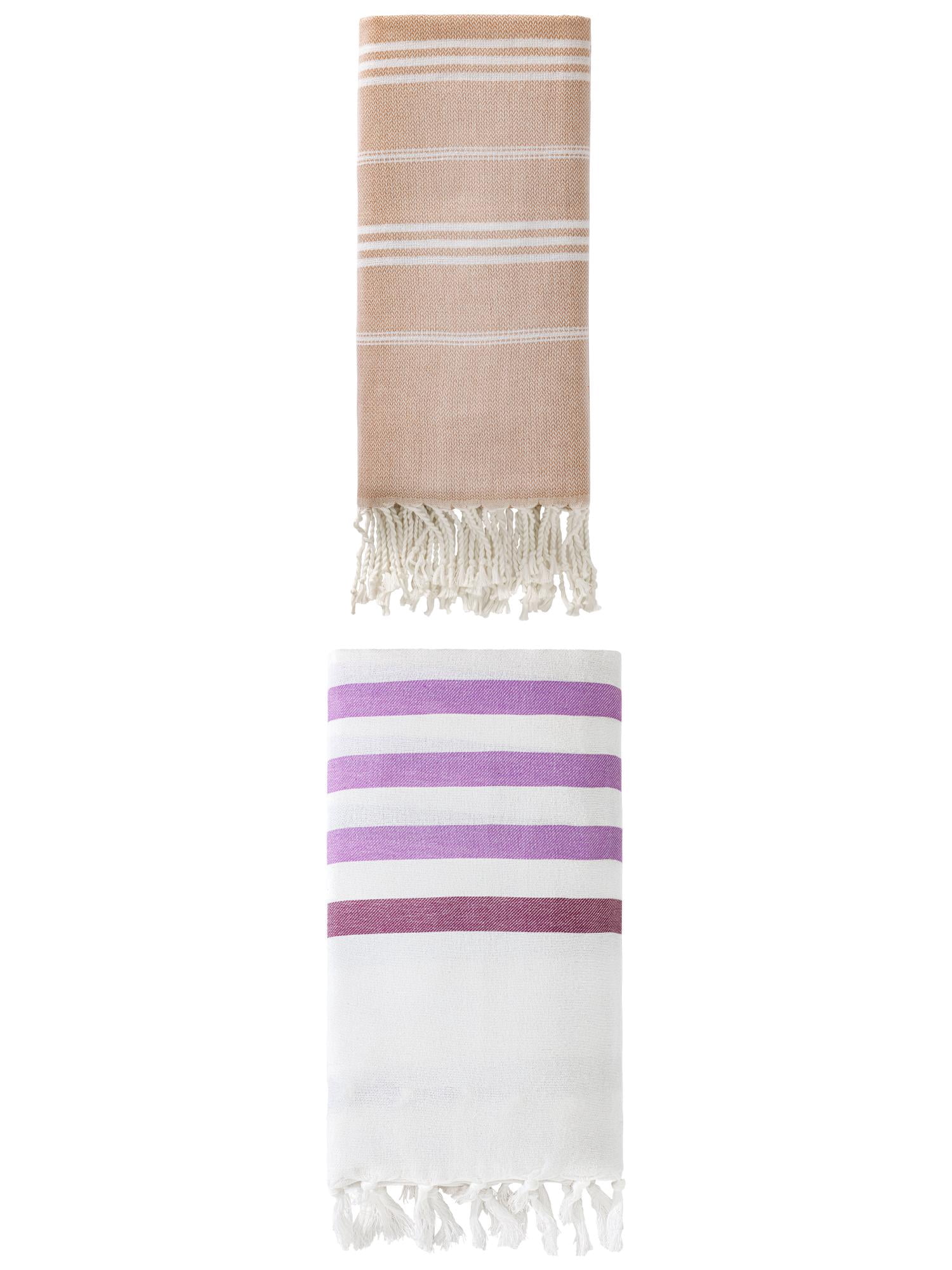 Unique Bargains 2-Pack Sand-Free Beach Towels Purple/Brown 71"x40"/71"x35"