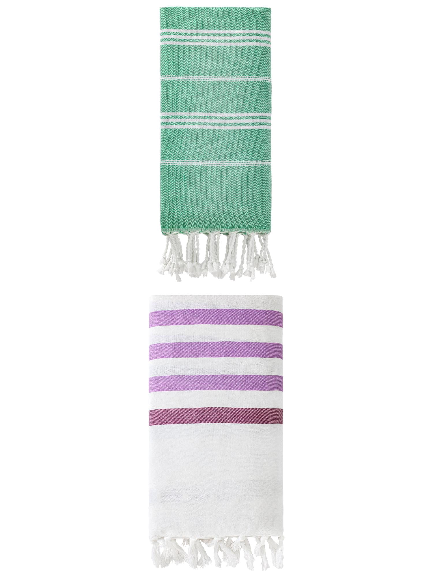 Unique Bargains 2-Pack Sand-Free Beach Towels Purple/Green 71"x40"/71"x35"