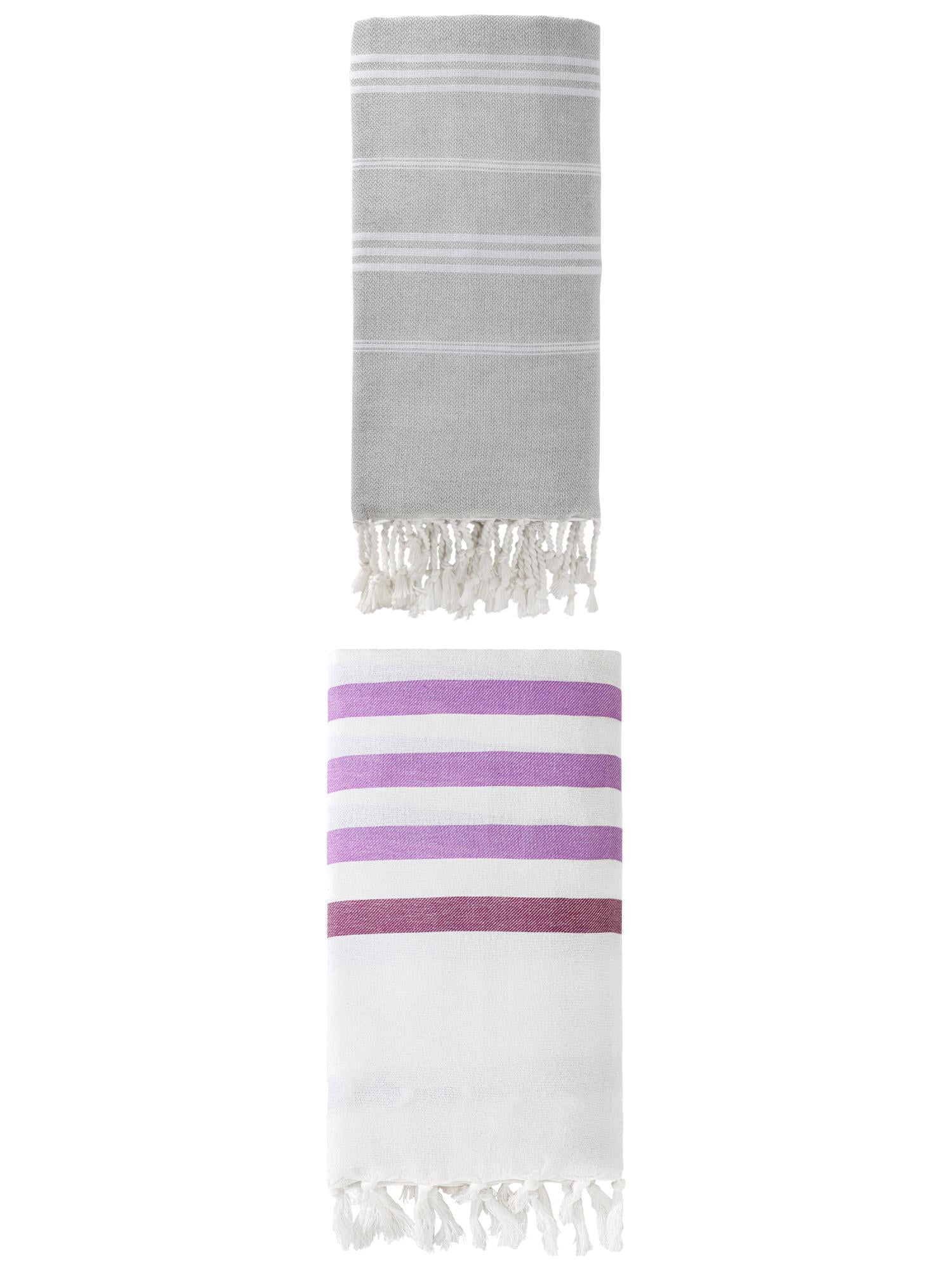 Unique Bargains 2-Pack Sand-Free Beach Towels Purple/Grey 71"x40"/71"x35"