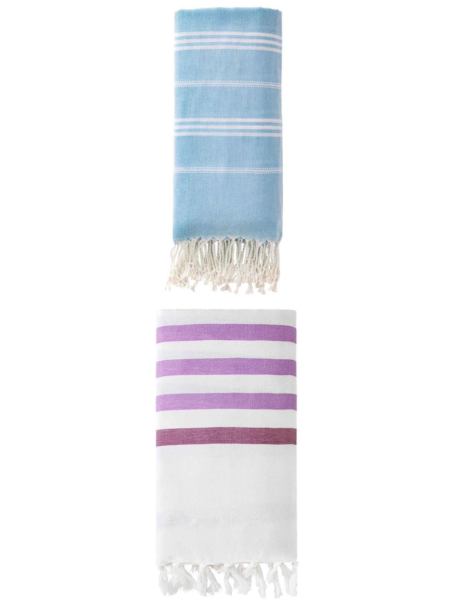 Unique Bargains 2-Pack Sand-Free Beach Towels Purple/Light Blue 71"x40"/71"x35"