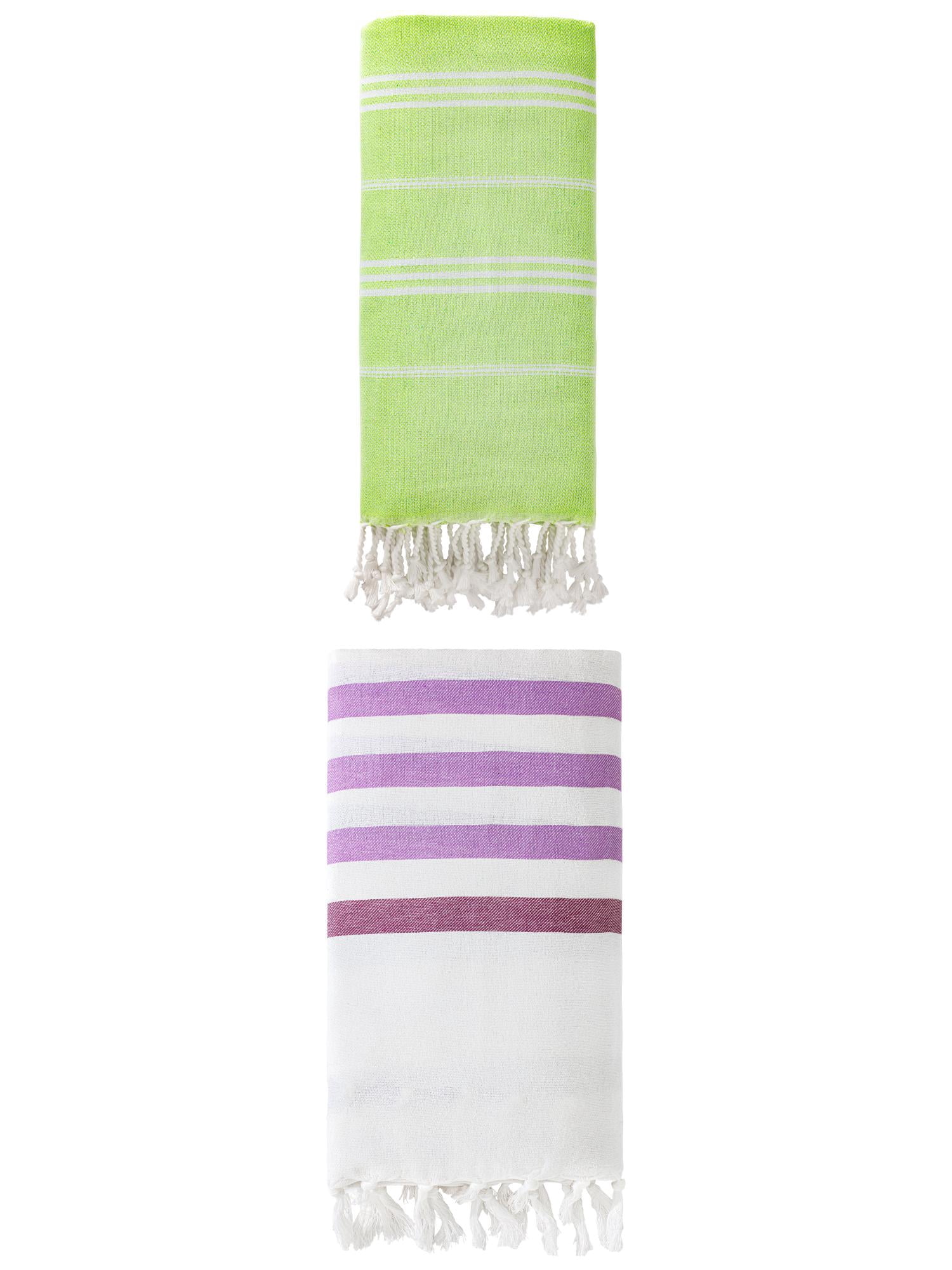 Unique Bargains 2-Pack Sand-Free Beach Towels Purple/Light Green 71"x40"/71"x35"