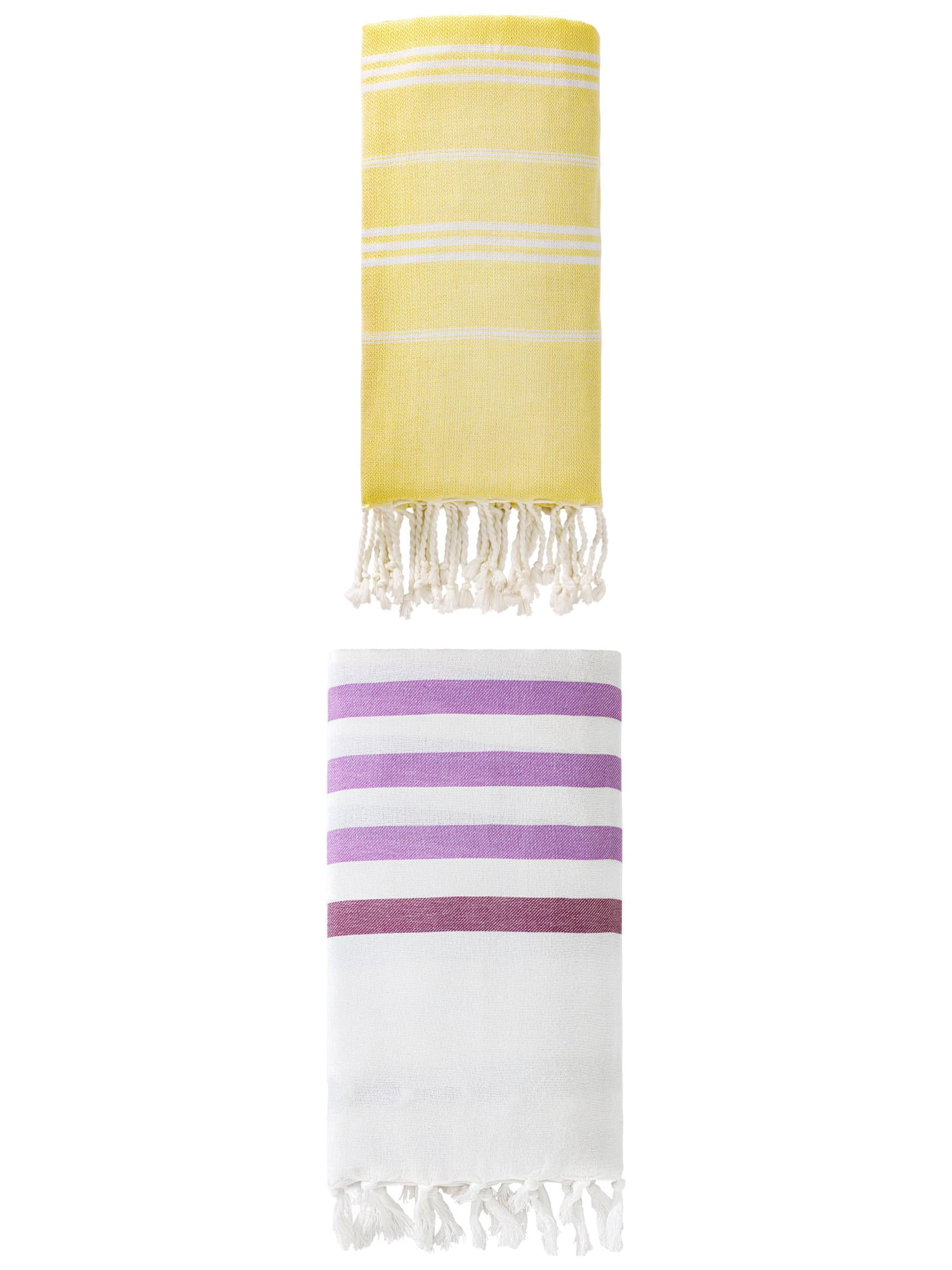 Unique Bargains 2-Pack Sand-Free Beach Towels Purple/Light Yellow 71"x40"/71"x35"
