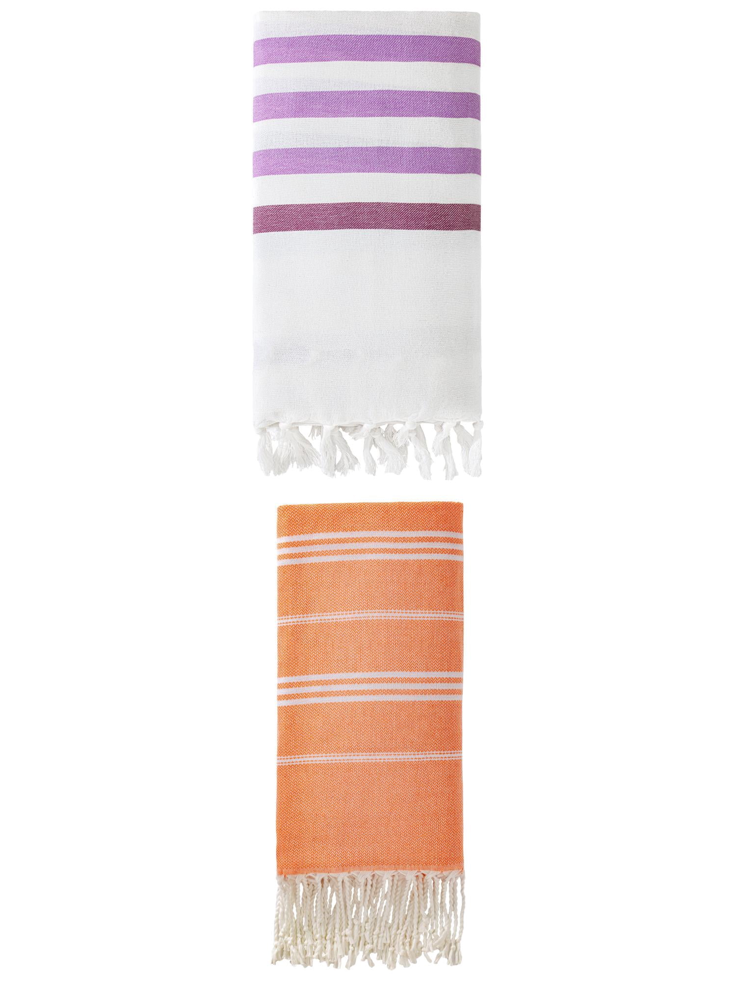 Unique Bargains 2-Pack Sand-Free Beach Towels Purple/Orange 71"x40"/71"x35"