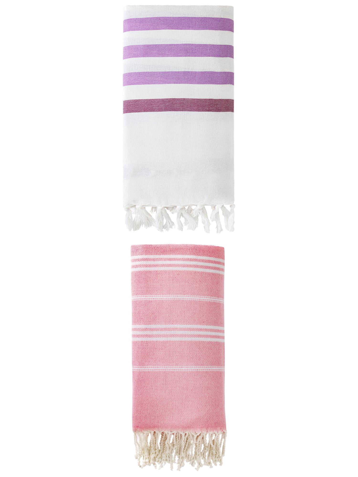 Unique Bargains 2-Pack Sand-Free Beach Towels Purple/Pink 71"x40"/71"x35"