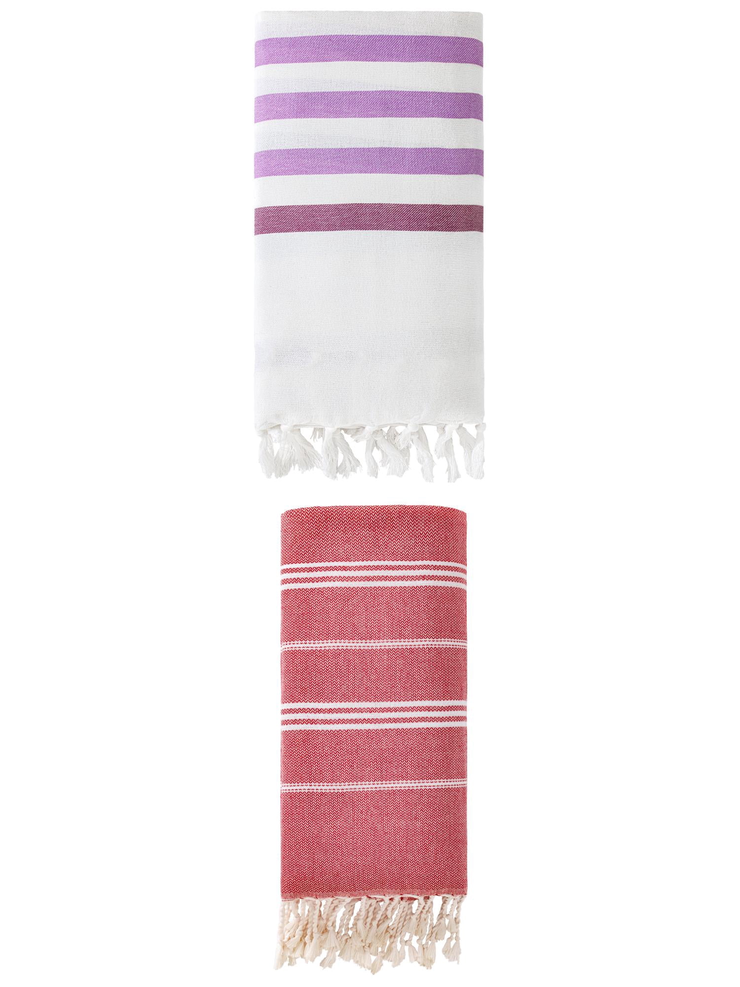 Unique Bargains 2-Pack Sand-Free Beach Towels Purple/Red 71"x40"/71"x35"